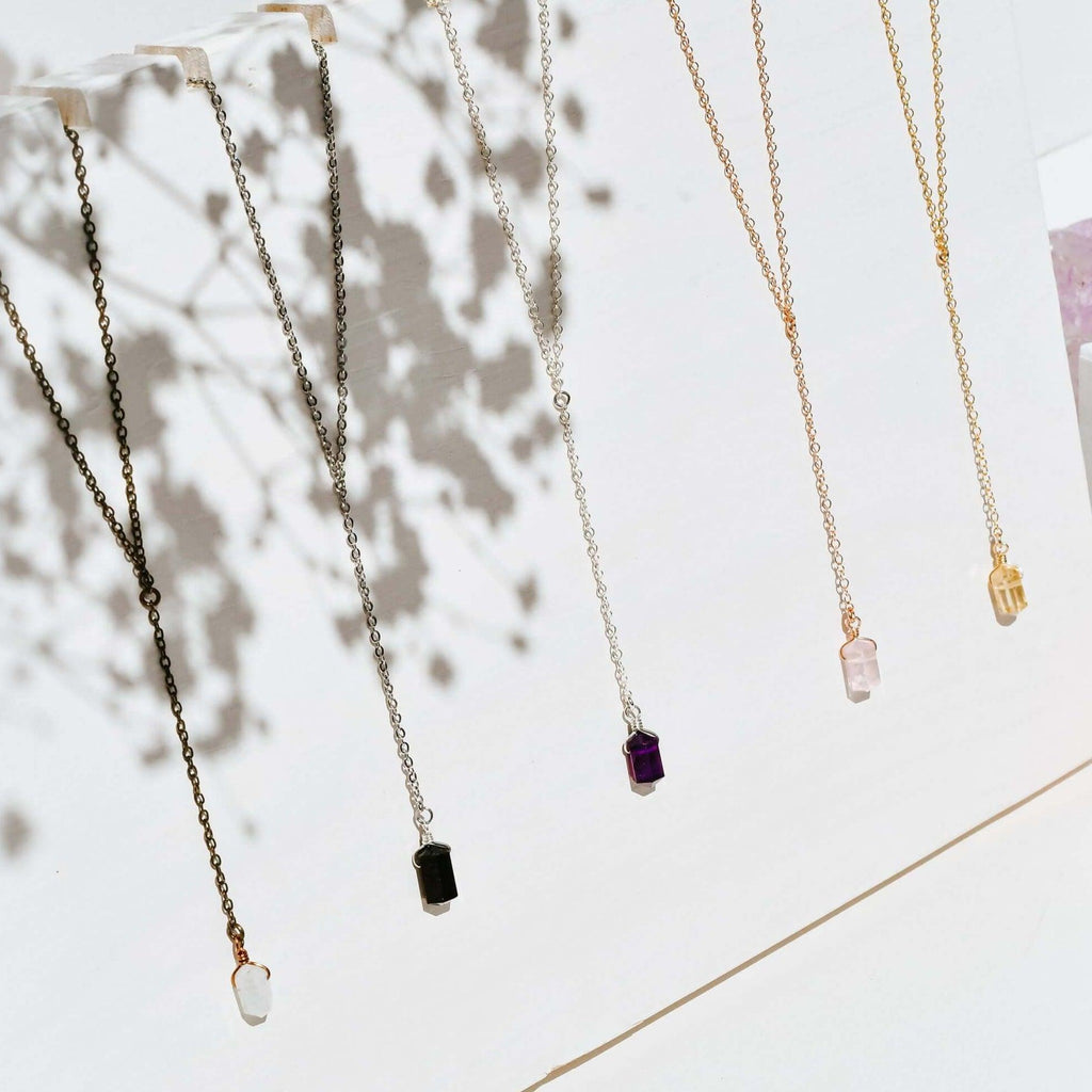 Double Terminated Crystal Lariat - Bronze - Stainless Steel - Sterling Silver - 14K Rose Gold Fill - 14K Gold Fill - Luna Tide Handmade Jewellery