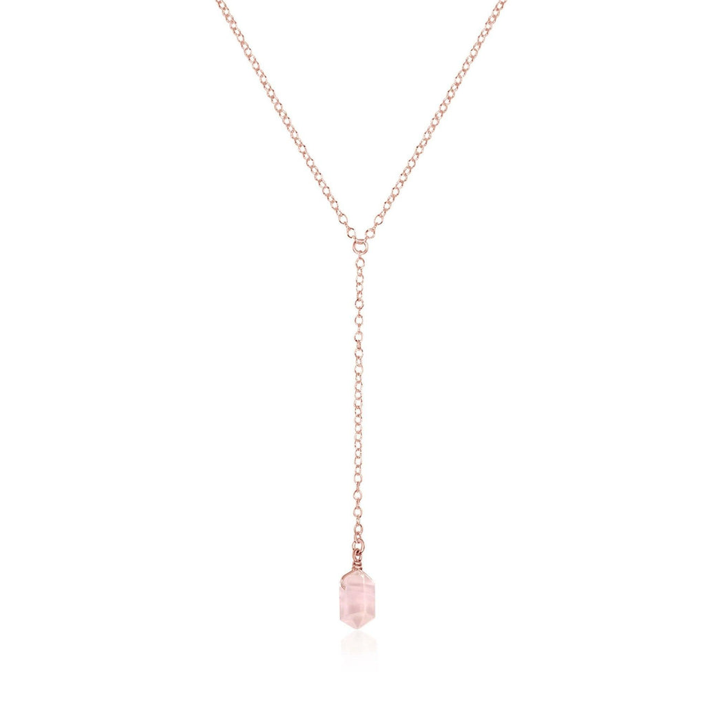 Double Terminated Crystal Lariat - 14K Rose Gold Fill - Luna Tide Handmade Jewellery