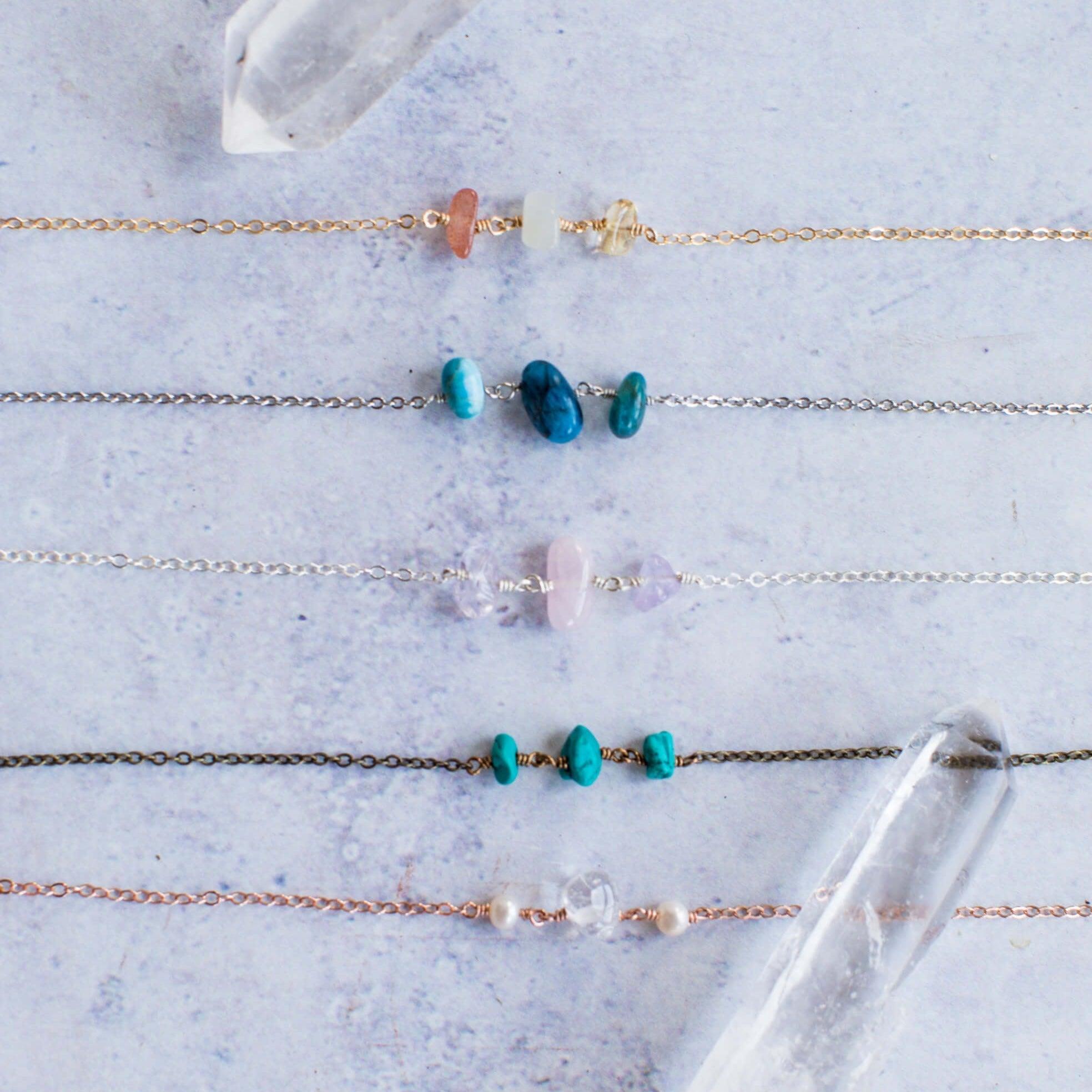 Beaded Chain Anklet - Bronze - 14K Gold Fill - Sterling Silver - Stainless Steel - 14K Rose Gold Fill - Luna Tide Handmade Jewellery