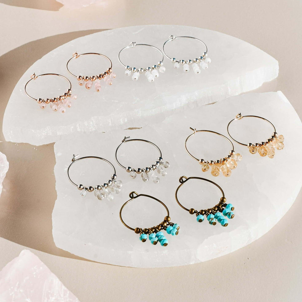 Custom Gemstone Statement Hoop Earrings - Custom Gemstone Statement Hoop Earrings - 14k Gold Fill - Luna Tide Handmade Crystal Jewellery