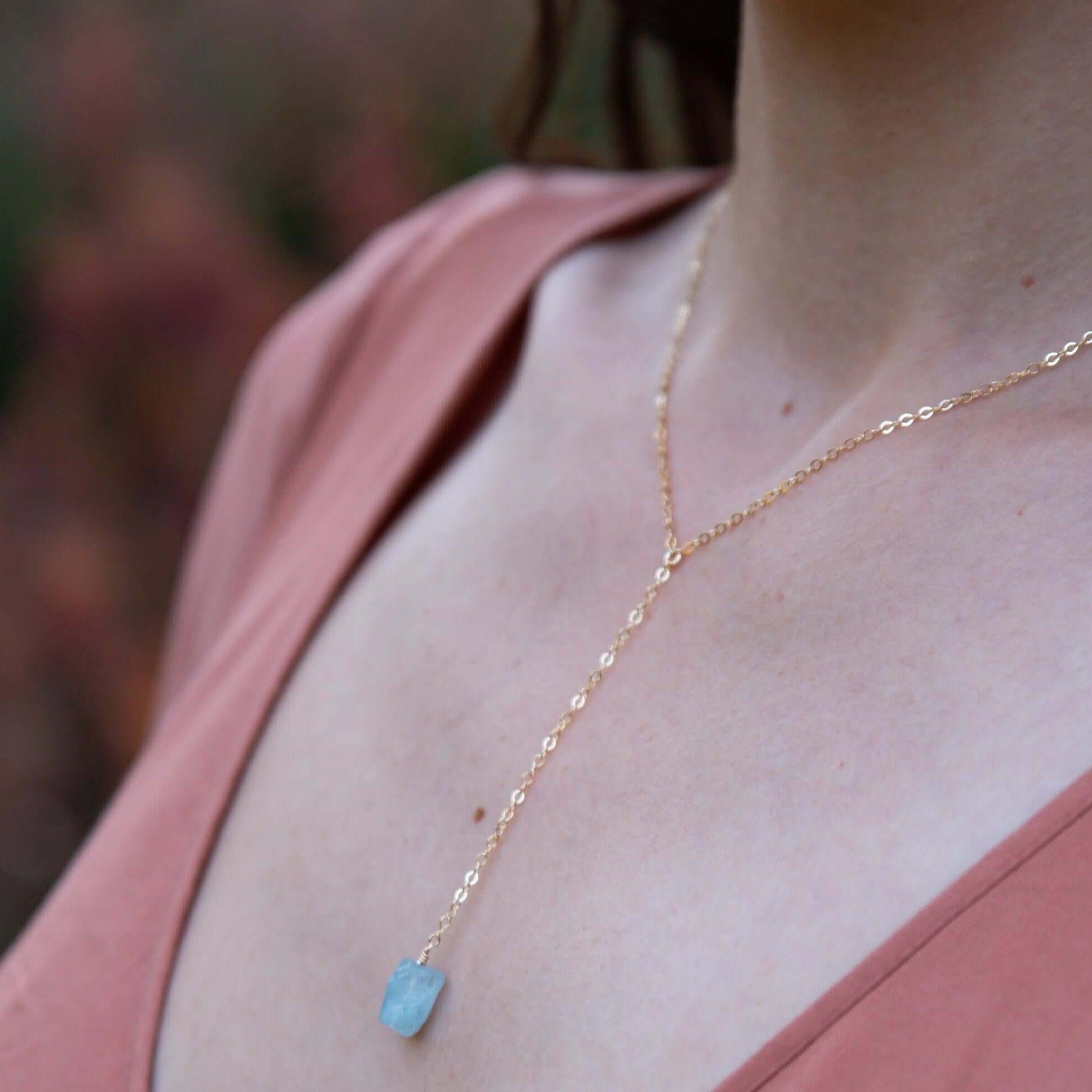 Raw Nugget Lariat - 14K Gold Fill - Luna Tide Handmade Jewellery
