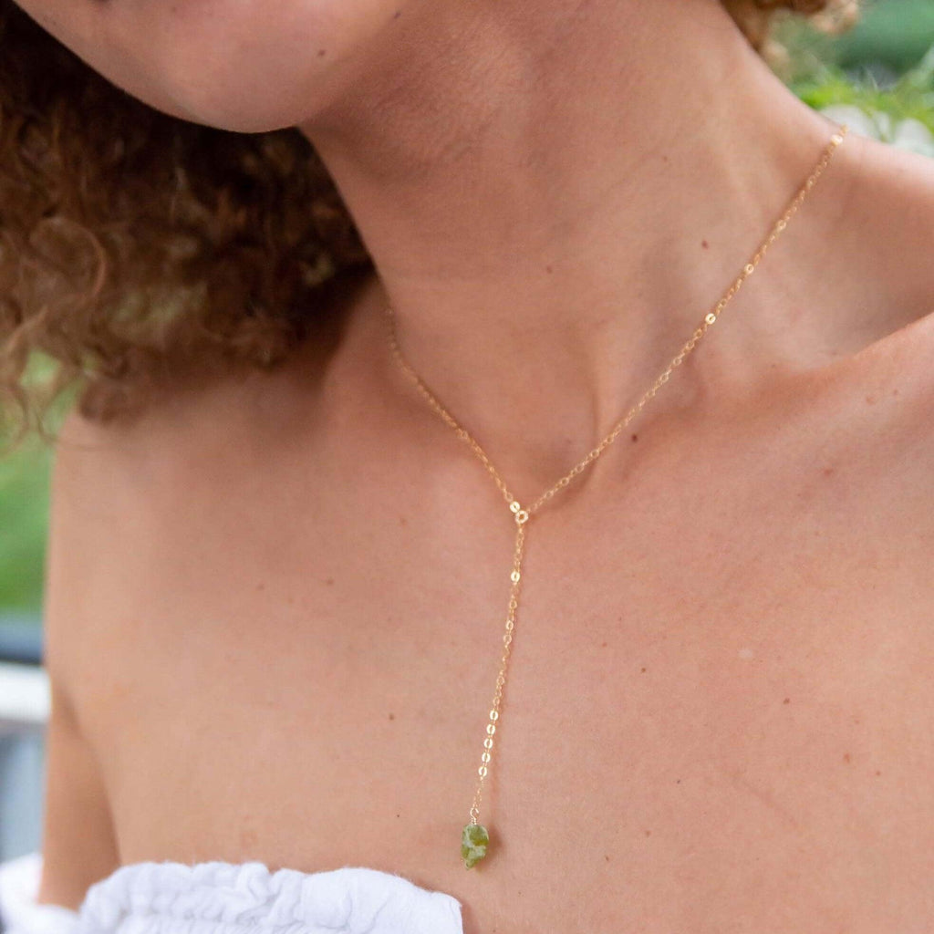 Raw Nugget Lariat - 14K Gold Fill - Luna Tide Handmade Jewellery