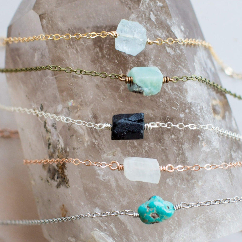 Raw Nugget Anklet - Bronze - 14K Gold Fill - Sterling Silver - Stainless Steel - 14K Rose Gold Fill - Luna Tide Handmade Jewellery