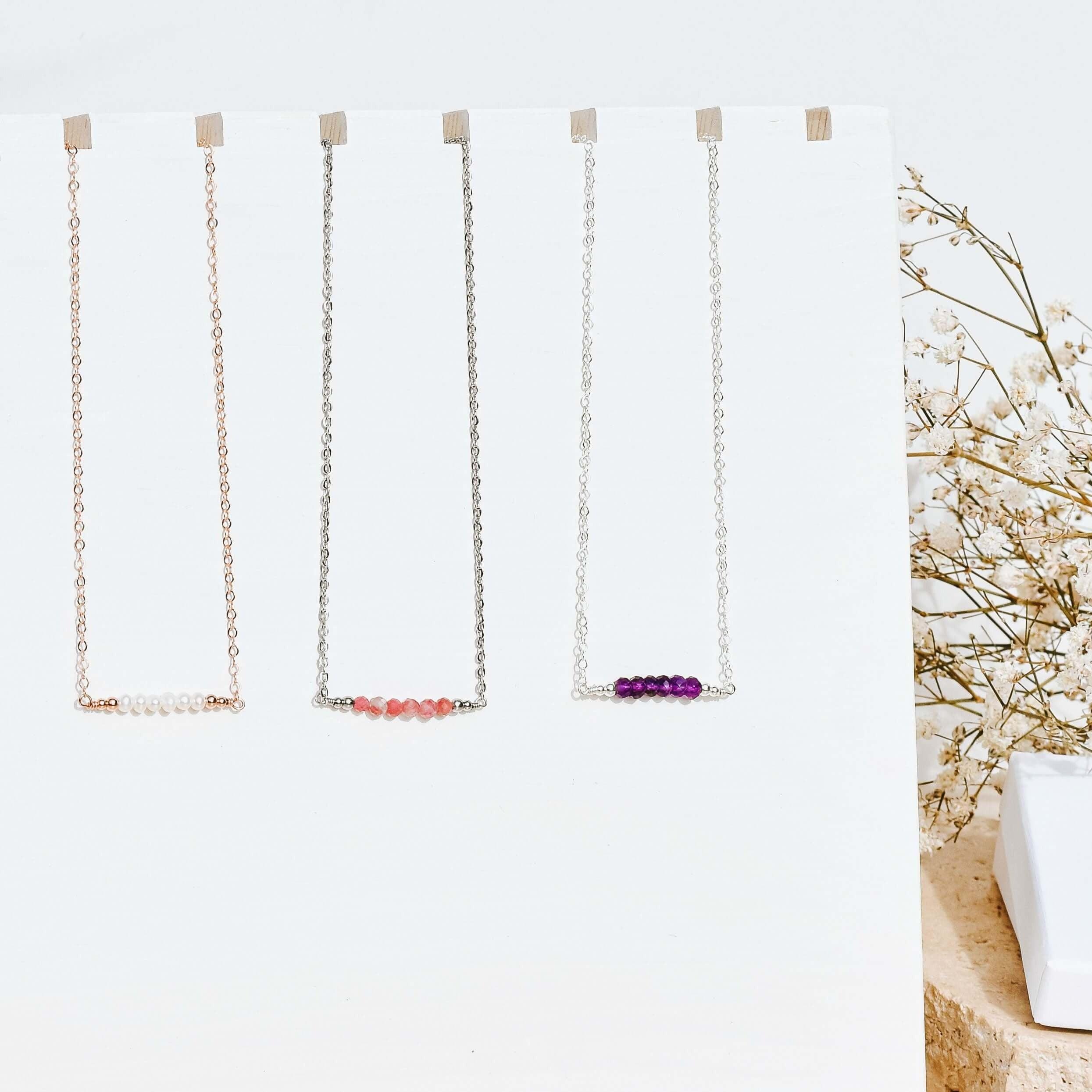 Faceted Bead Bar Necklace - 14K Rose Gold Fill - Stainless Steel - Sterling Silver - Luna Tide Handmade Jewellery