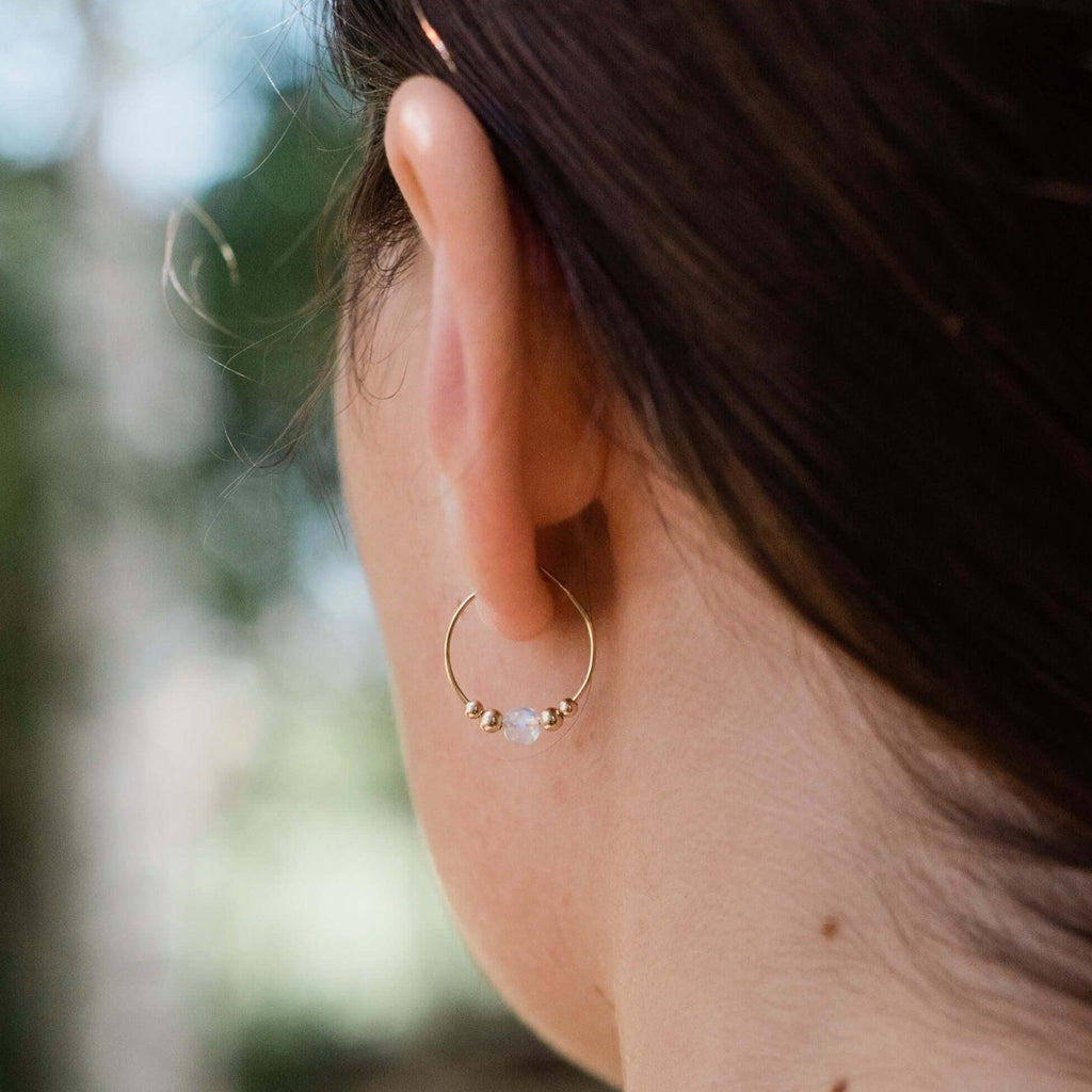 Custom Tiny Gemstone Bead Hoop Earrings - Custom Tiny Gemstone Bead Hoop Earrings - 14k Gold Fill / 15mm - Standard - Luna Tide Handmade Crystal Jewellery