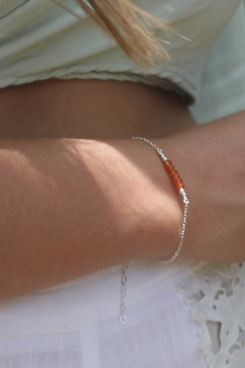 Sparkling Orange Carnelian Gemstone Faceted Bead Bar Bracelet