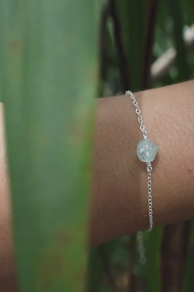 Raw Aquamarine Crystal Nugget Bracelet
