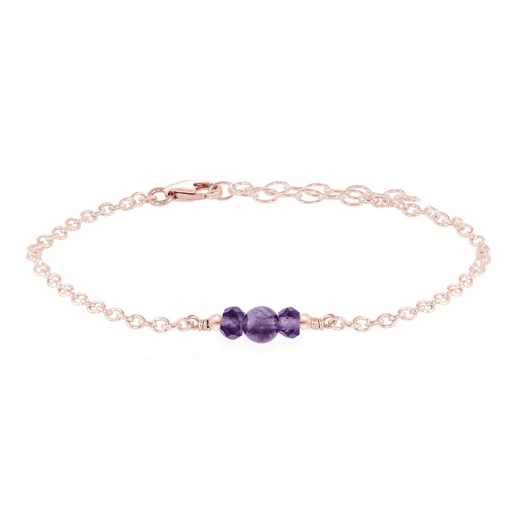 Dainty Amethyst Gemstone Bracelet - Dainty Amethyst Gemstone Bracelet - 14k Rose Gold Fill - Luna Tide Handmade Crystal Jewellery