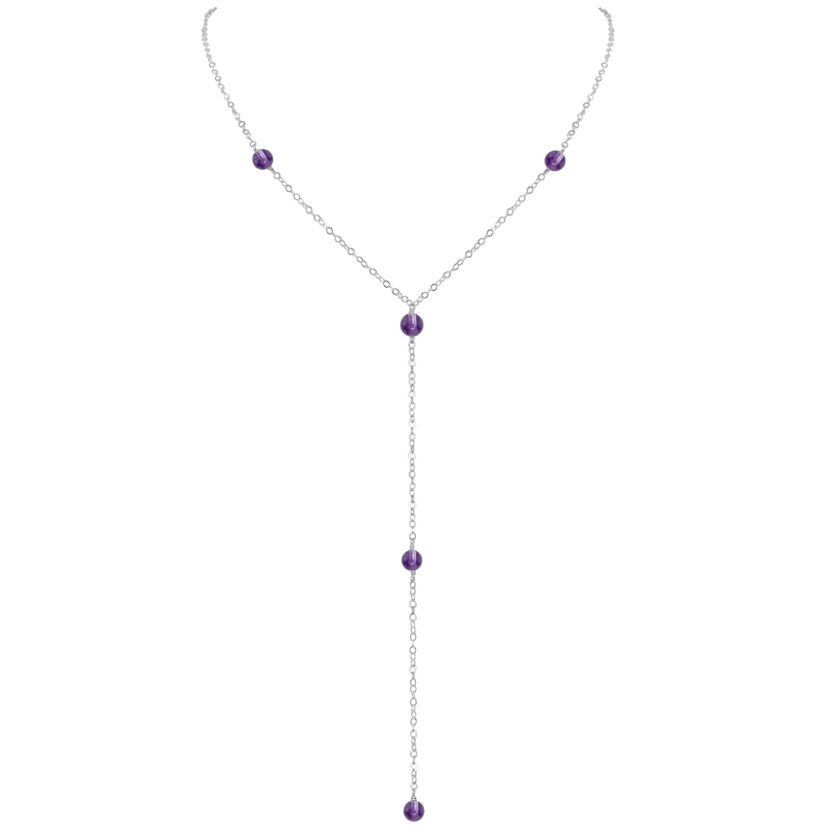 Dainty Amethyst Lariat Necklace - Dainty Amethyst Lariat Necklace - Sterling Silver - Luna Tide Handmade Crystal Jewellery