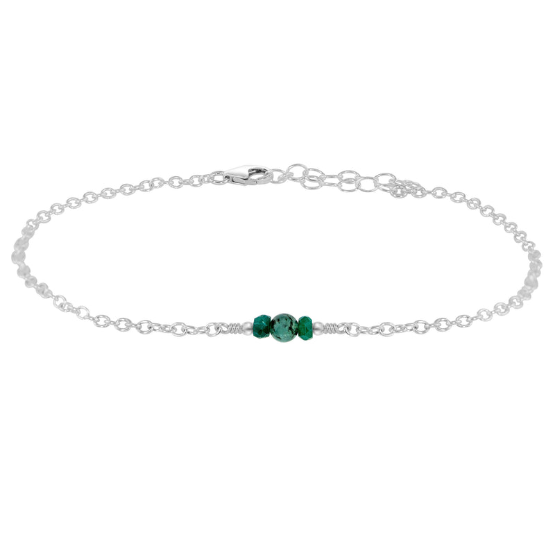 Dainty Anklet - Emerald - Sterling Silver - Luna Tide Handmade Jewellery