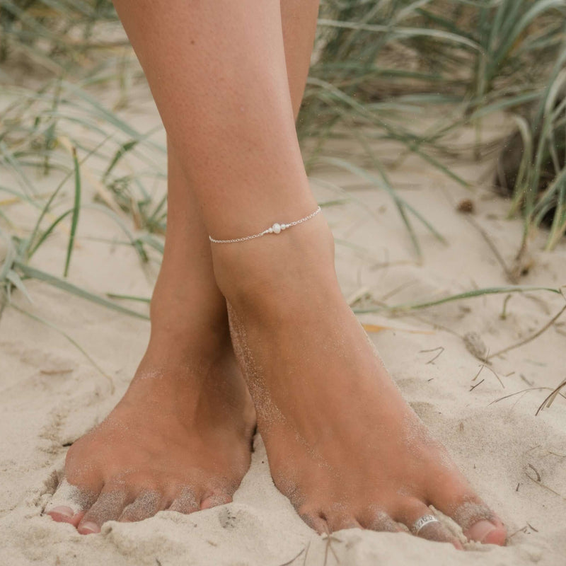 Dainty Anklet - Freshwater Pearl - Sterling Silver - Luna Tide Handmade Jewellery