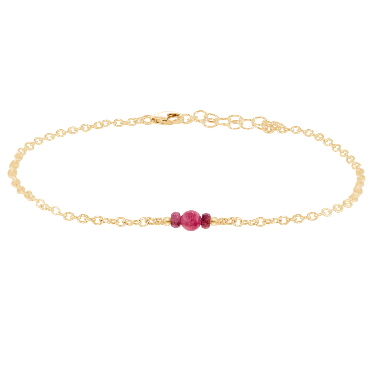Dainty Anklet - Ruby - 14K Gold Fill - Luna Tide Handmade Jewellery