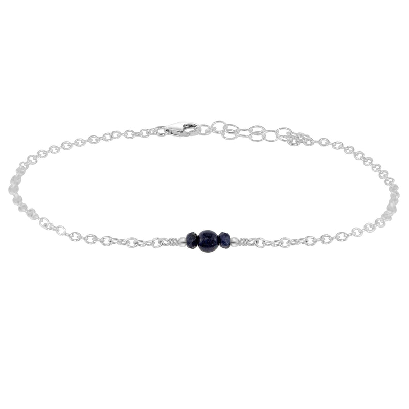 Dainty Anklet - Sapphire - Sterling Silver - Luna Tide Handmade Jewellery