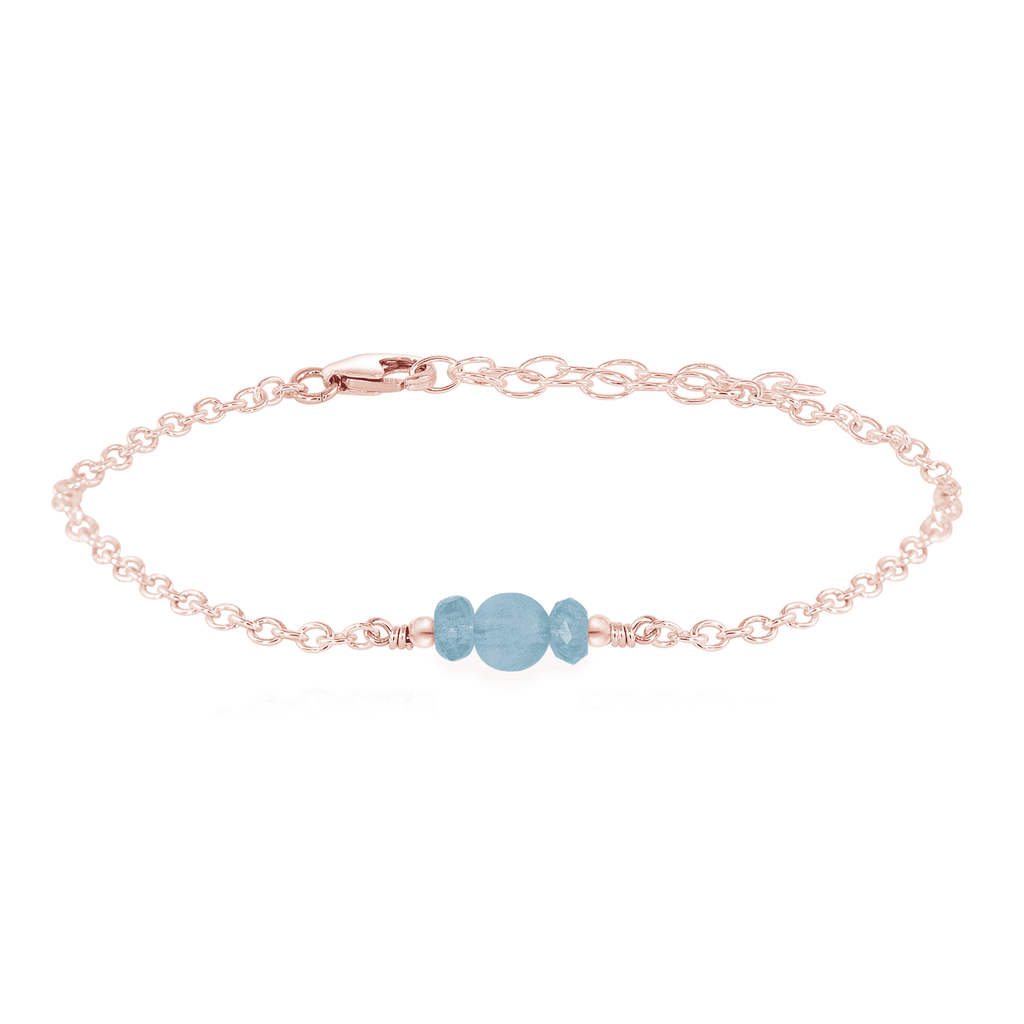 Dainty Aquamarine Gemstone Bracelet - Dainty Aquamarine Gemstone Bracelet - 14k Rose Gold Fill - Luna Tide Handmade Crystal Jewellery