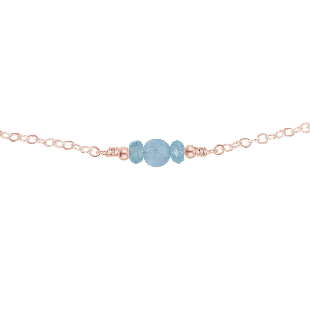 Dainty Aquamarine Gemstone Choker Necklace - Dainty Aquamarine Gemstone Choker Necklace - 14k Rose Gold Fill - Luna Tide Handmade Crystal Jewellery