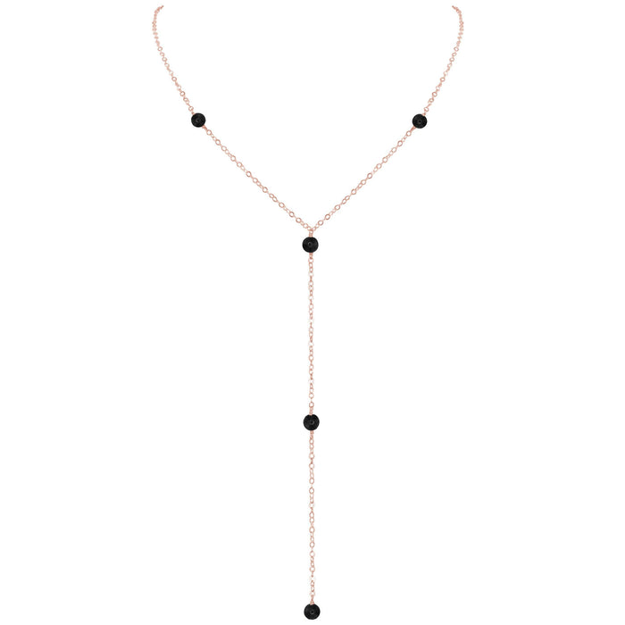 Dainty Black Onyx Lariat Necklace - Dainty Black Onyx Lariat Necklace - 14k Rose Gold Fill - Luna Tide Handmade Crystal Jewellery