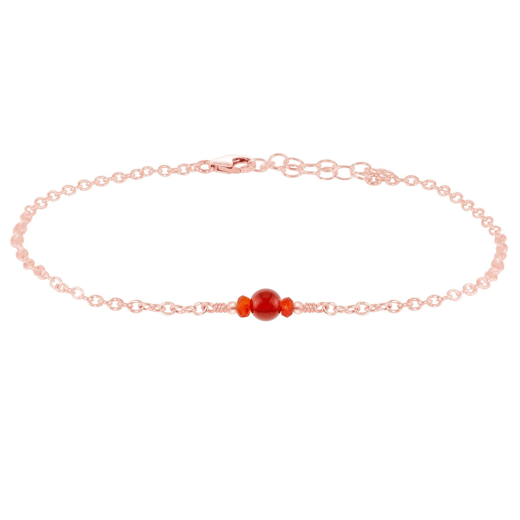 Dainty Carnelian Gemstone Anklet - Dainty Carnelian Gemstone Anklet - 14k Rose Gold Fill - Luna Tide Handmade Crystal Jewellery