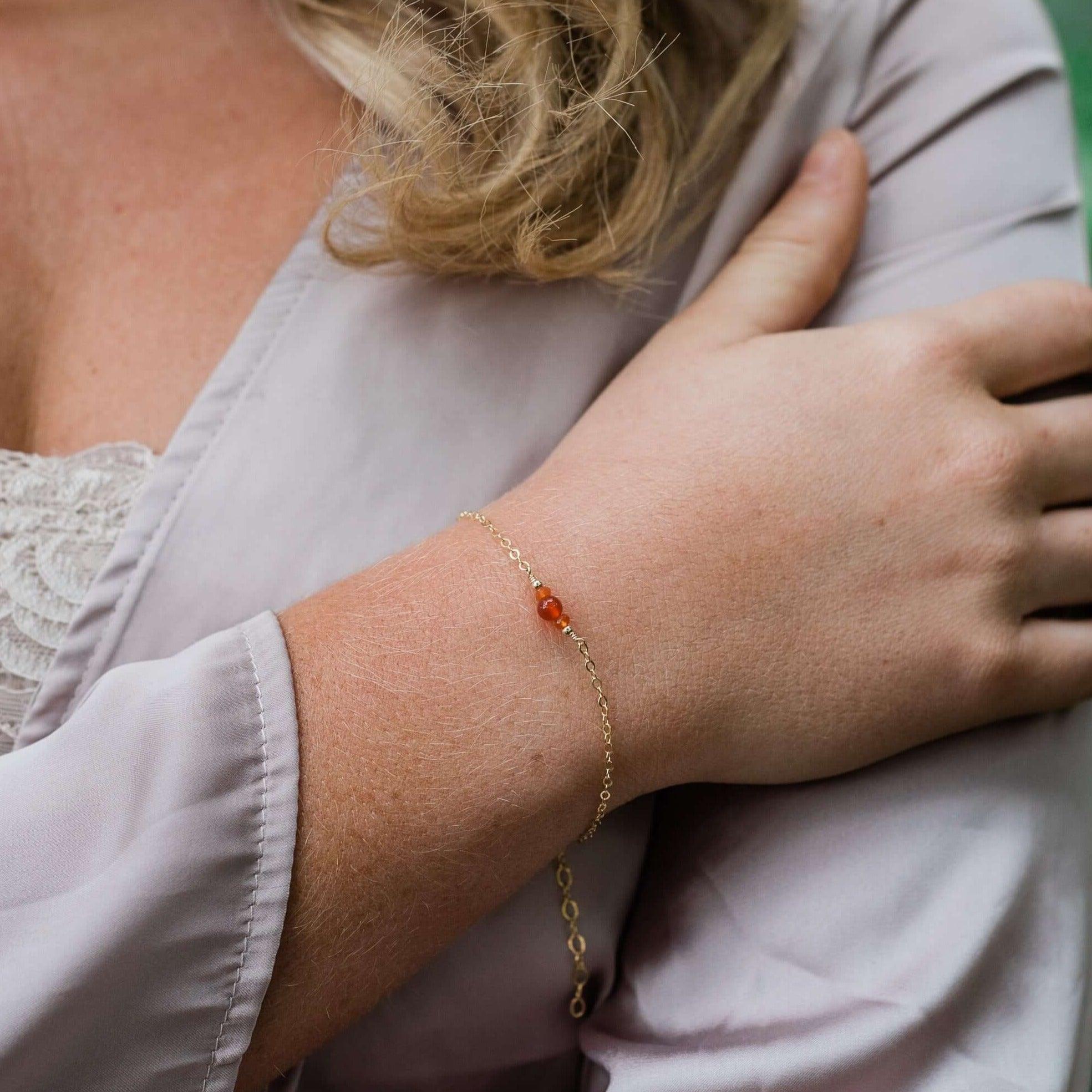 Dainty Carnelian Gemstone Bracelet - Dainty Carnelian Gemstone Bracelet - Sterling Silver - Luna Tide Handmade Crystal Jewellery