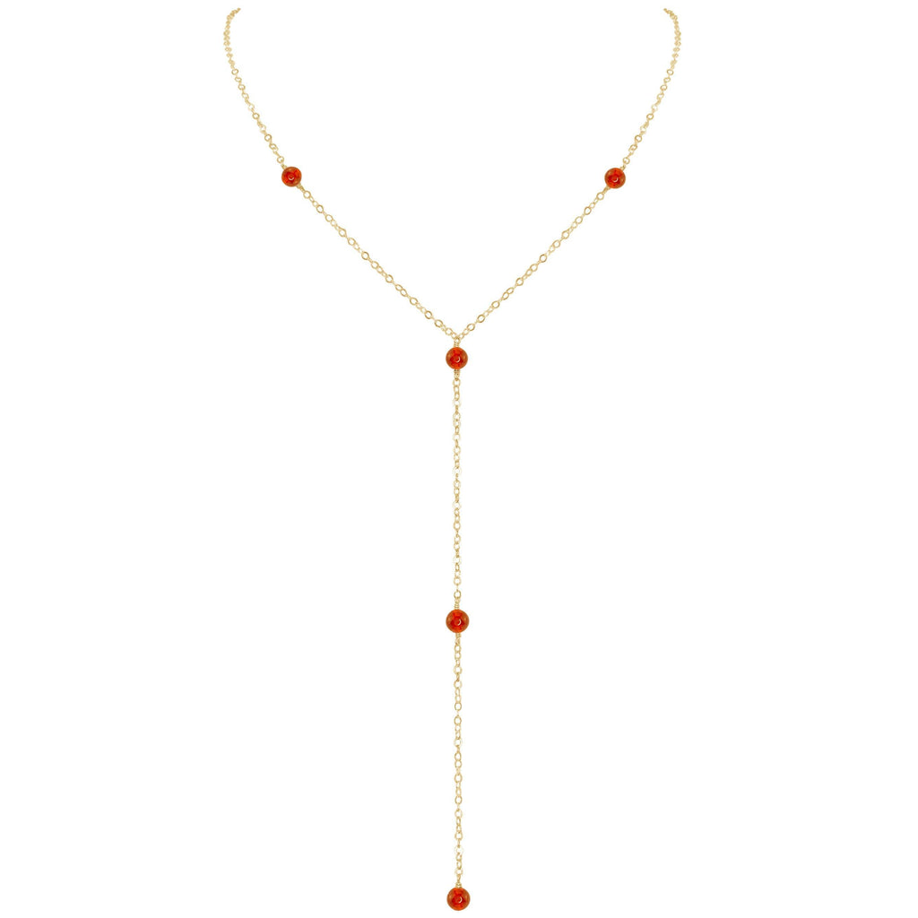 Dainty Carnelian Lariat Necklace - Dainty Carnelian Lariat Necklace - 14k Gold Fill - Luna Tide Handmade Crystal Jewellery