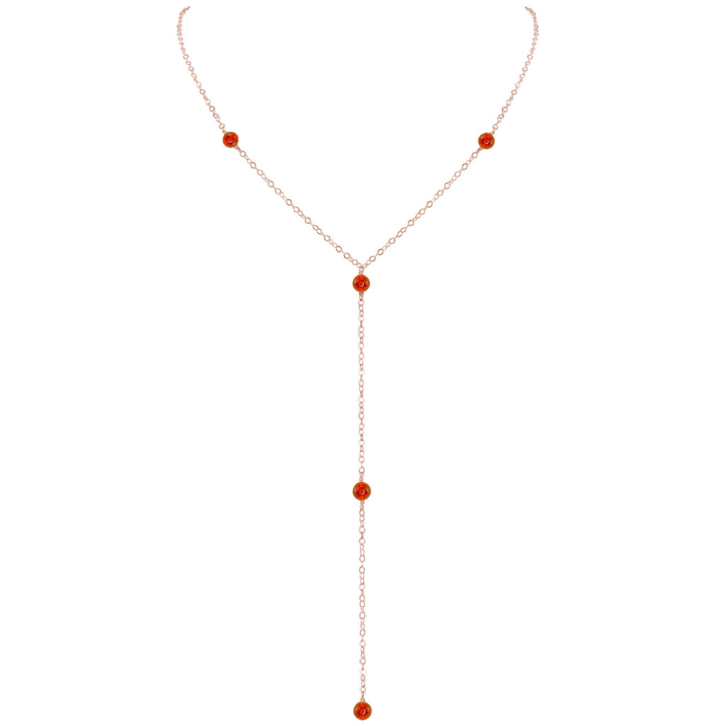 Dainty Carnelian Lariat Necklace - Dainty Carnelian Lariat Necklace - 14k Rose Gold Fill - Luna Tide Handmade Crystal Jewellery