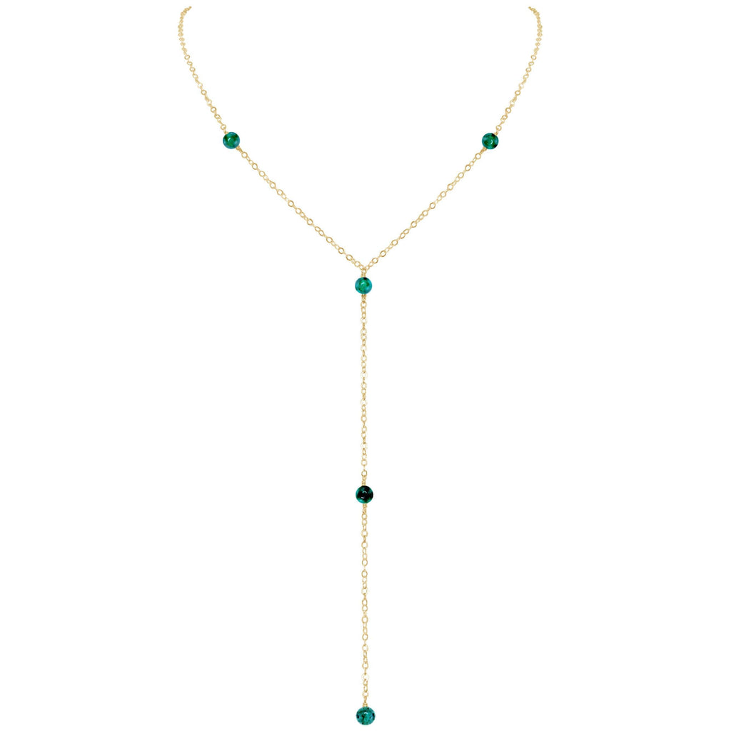 Dainty Emerald Lariat Necklace - Dainty Emerald Lariat Necklace - 14k Gold Fill - Luna Tide Handmade Crystal Jewellery