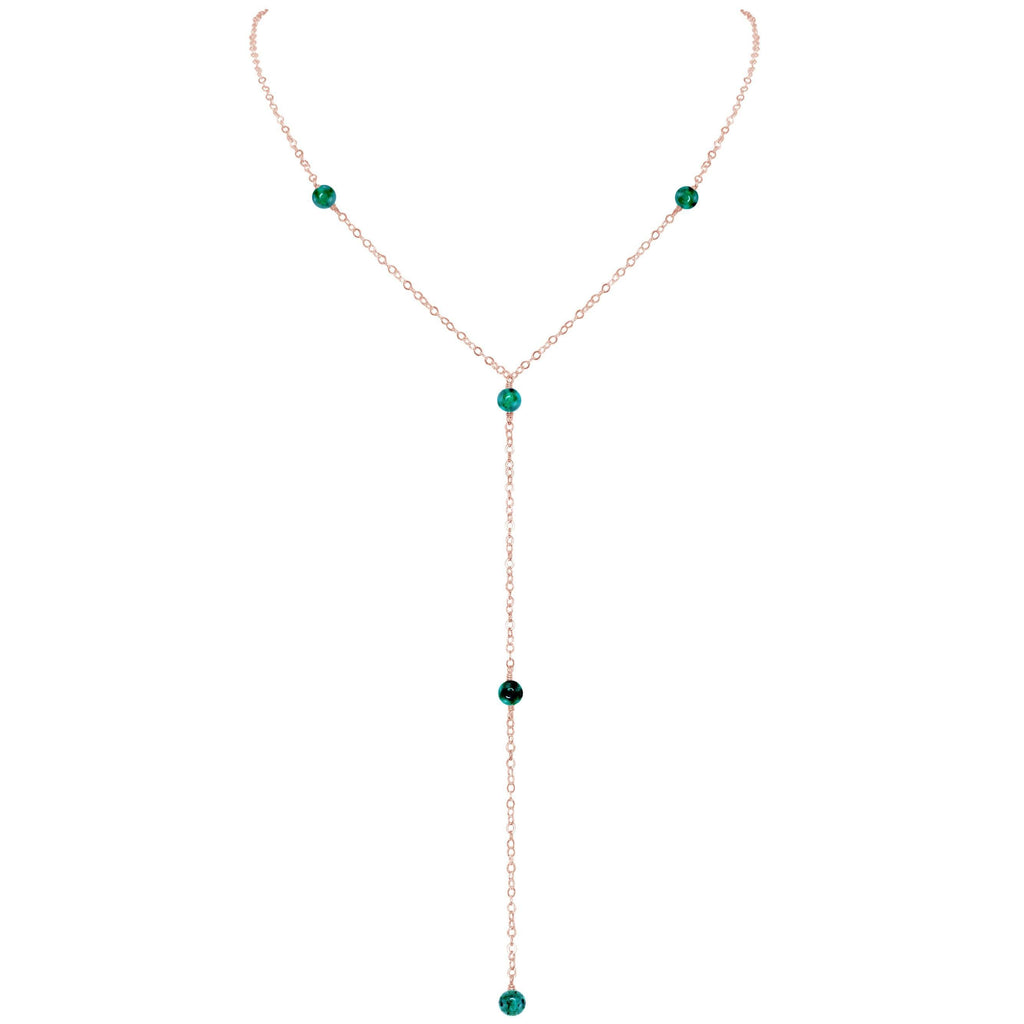 Dainty Emerald Lariat Necklace - Dainty Emerald Lariat Necklace - 14k Rose Gold Fill - Luna Tide Handmade Crystal Jewellery
