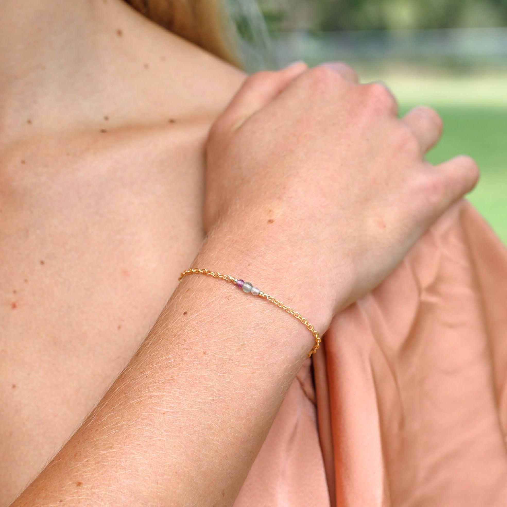 Dainty Fluorite Gemstone Bracelet - Dainty Fluorite Gemstone Bracelet - 14k Gold Fill - Luna Tide Handmade Crystal Jewellery