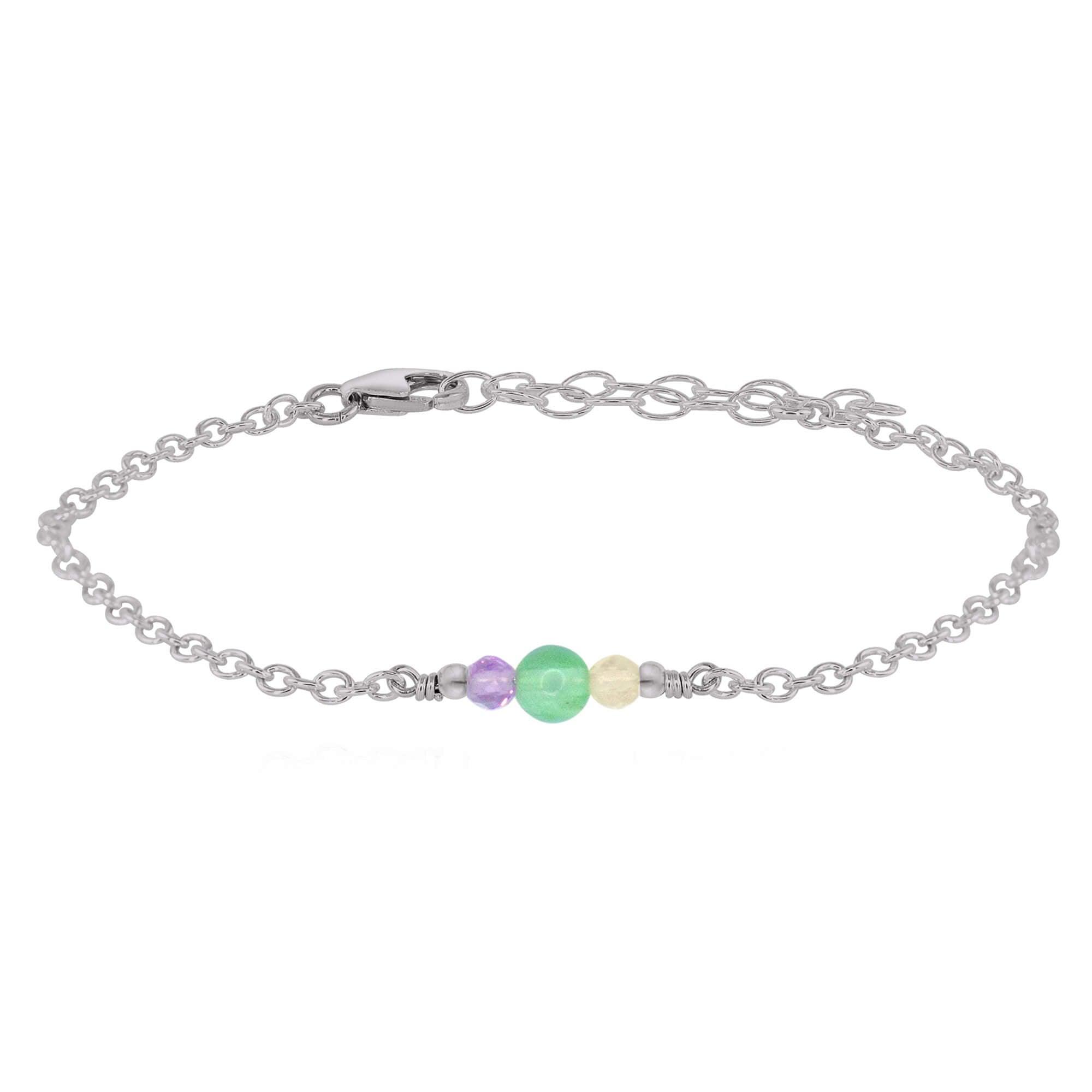 Dainty Fluorite Gemstone Bracelet - Dainty Fluorite Gemstone Bracelet - Stainless Steel - Luna Tide Handmade Crystal Jewellery