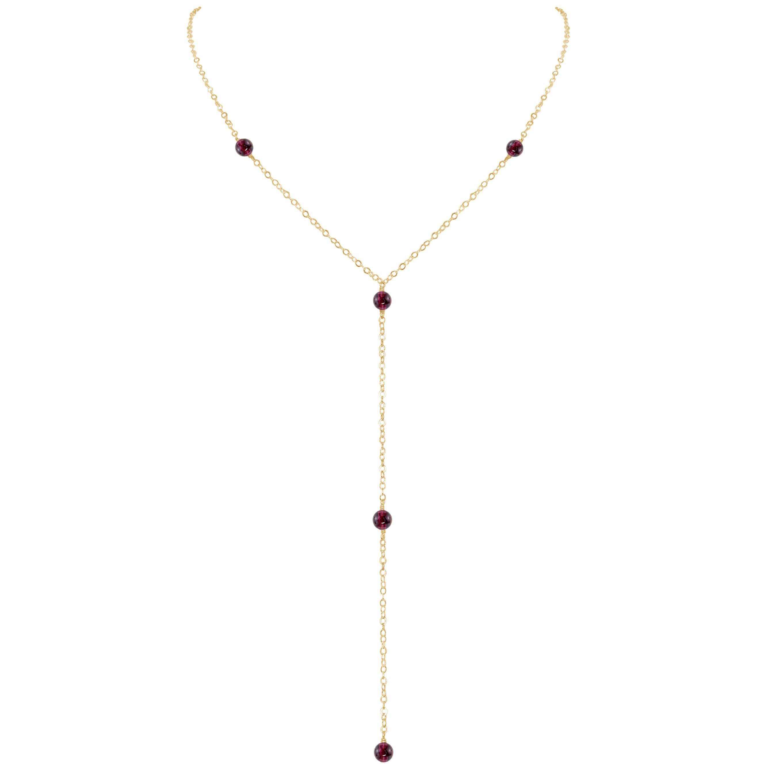 Dainty Garnet Lariat Necklace - Dainty Garnet Lariat Necklace - 14k Gold Fill - Luna Tide Handmade Crystal Jewellery