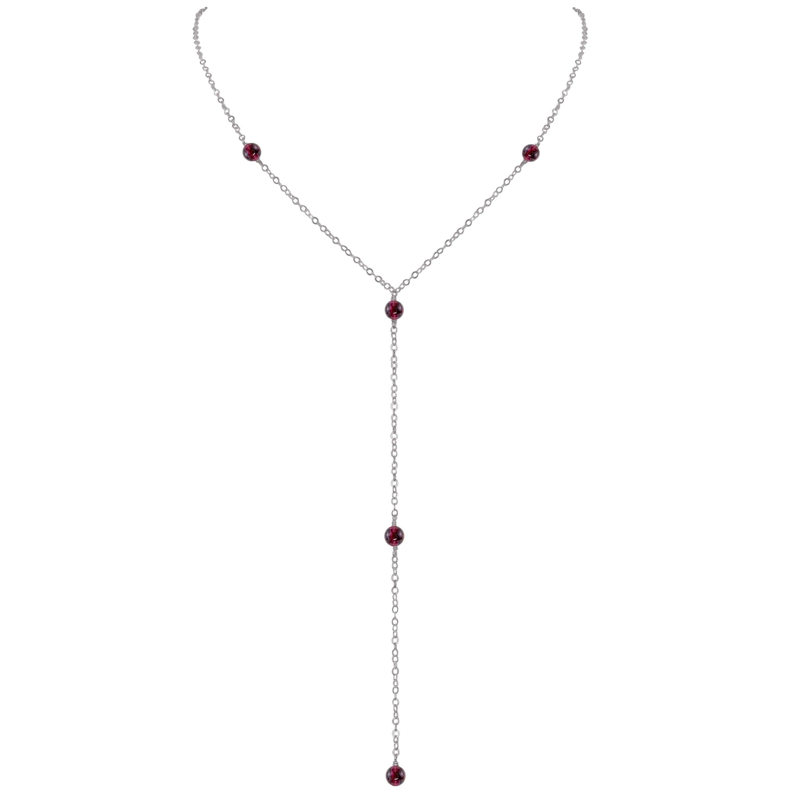 Dainty Garnet Lariat Necklace - Dainty Garnet Lariat Necklace - Stainless Steel - Luna Tide Handmade Crystal Jewellery