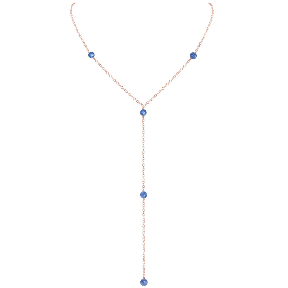 Dainty Y Necklace - Kyanite - 14K Rose Gold Fill - Luna Tide Handmade Jewellery
