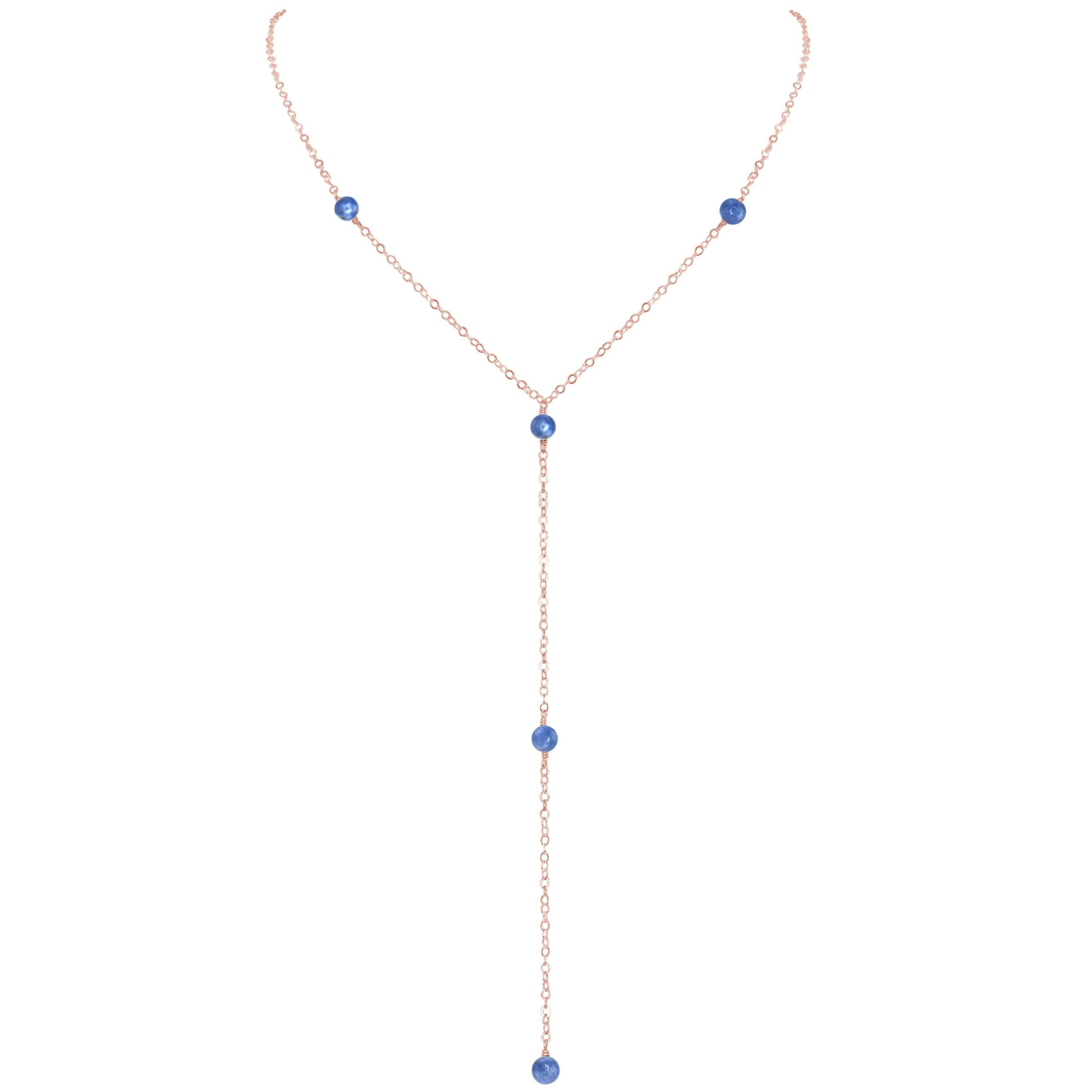 Dainty Kyanite Lariat Necklace - Dainty Kyanite Lariat Necklace - 14k Rose Gold Fill - Luna Tide Handmade Crystal Jewellery
