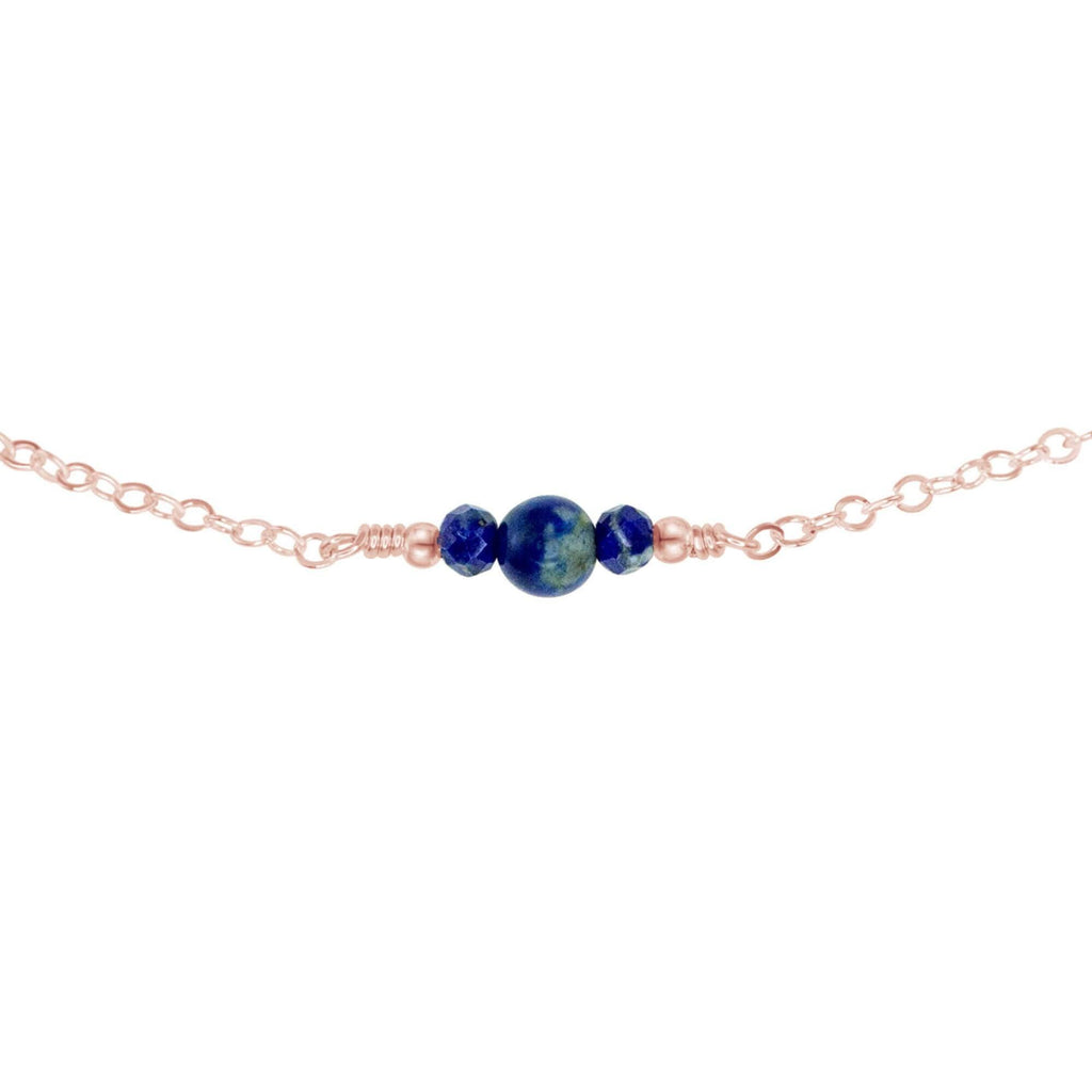 Dainty Lapis Lazuli Gemstone Choker Necklace - Dainty Lapis Lazuli Gemstone Choker Necklace - 14k Rose Gold Fill - Luna Tide Handmade Crystal Jewellery