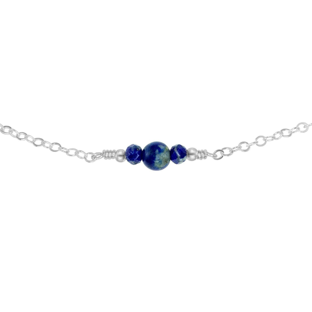 Dainty Lapis Lazuli Gemstone Choker Necklace - Dainty Lapis Lazuli Gemstone Choker Necklace - Sterling Silver - Luna Tide Handmade Crystal Jewellery