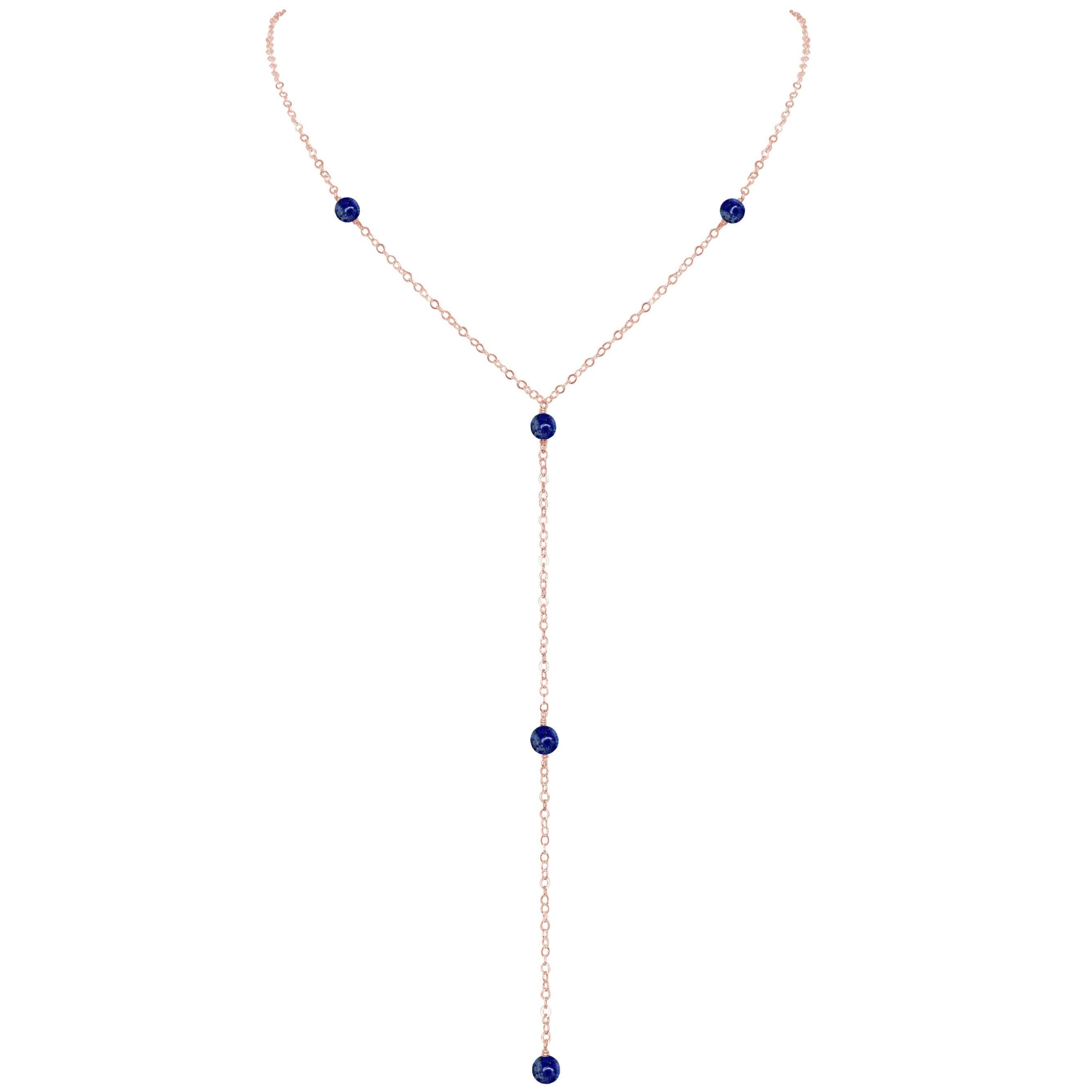 Dainty Lapis Lazuli Lariat Necklace - Dainty Lapis Lazuli Lariat Necklace - 14k Rose Gold Fill - Luna Tide Handmade Crystal Jewellery