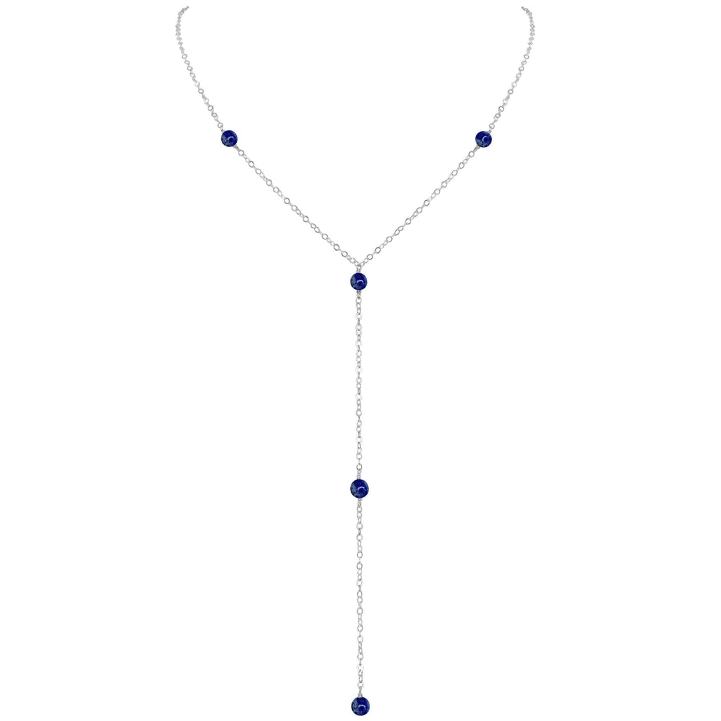 Dainty Lapis Lazuli Lariat Necklace - Dainty Lapis Lazuli Lariat Necklace - Sterling Silver - Luna Tide Handmade Crystal Jewellery