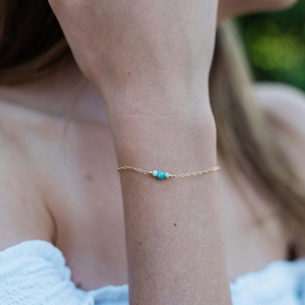 Dainty Larimar Gemstone Bracelet - Dainty Larimar Gemstone Bracelet - 14k Gold Fill - Luna Tide Handmade Crystal Jewellery