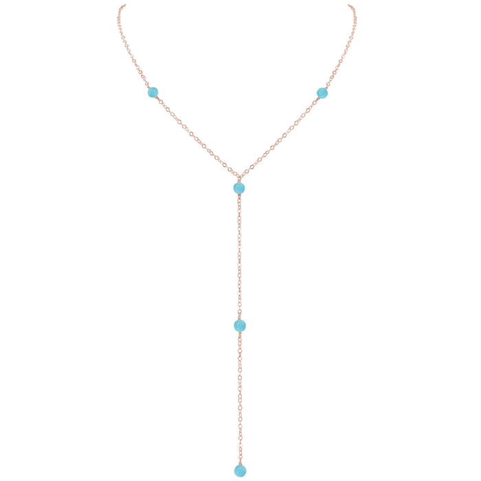 Dainty Larimar Lariat Necklace - Dainty Larimar Lariat Necklace - 14k Rose Gold Fill - Luna Tide Handmade Crystal Jewellery