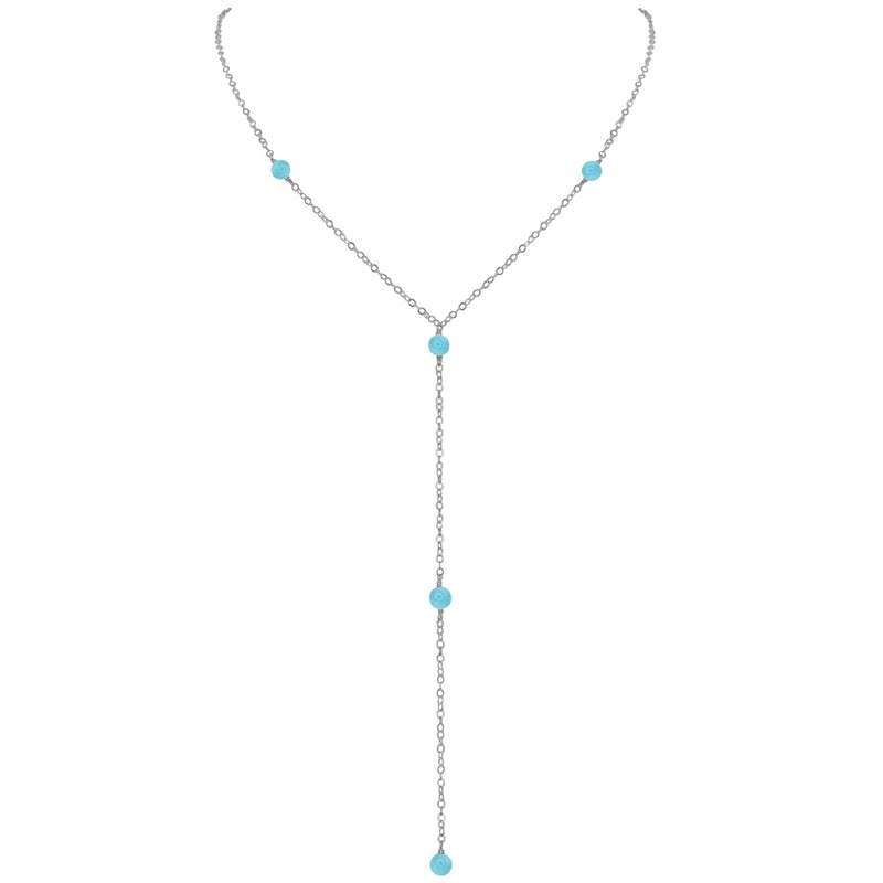 Dainty Y Necklace - Larimar - Stainless Steel - Luna Tide Handmade Jewellery