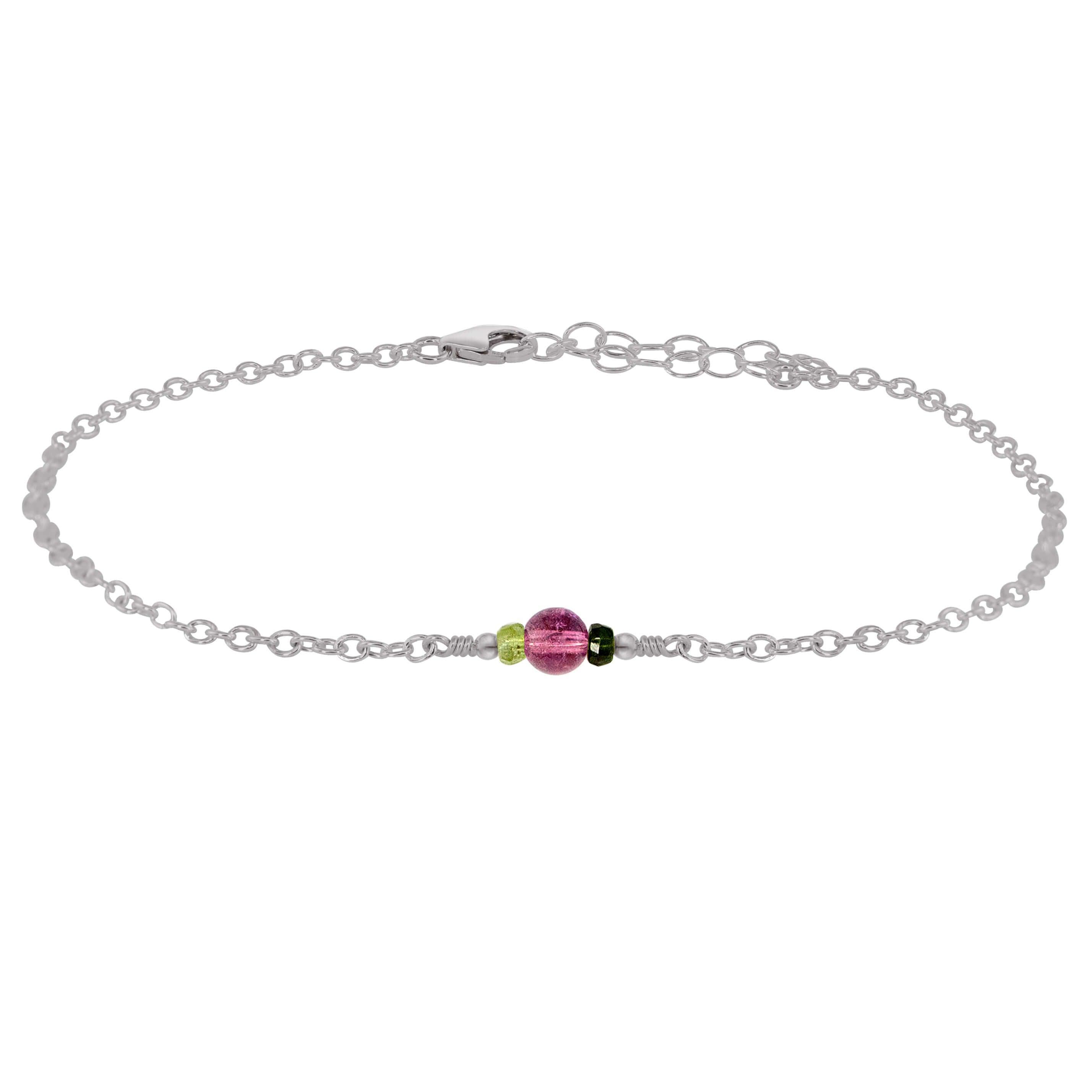 Dainty Multicoloured Tourmaline Gemstone Anklet - Dainty Multicoloured Tourmaline Gemstone Anklet - Stainless Steel - Luna Tide Handmade Crystal Jewellery