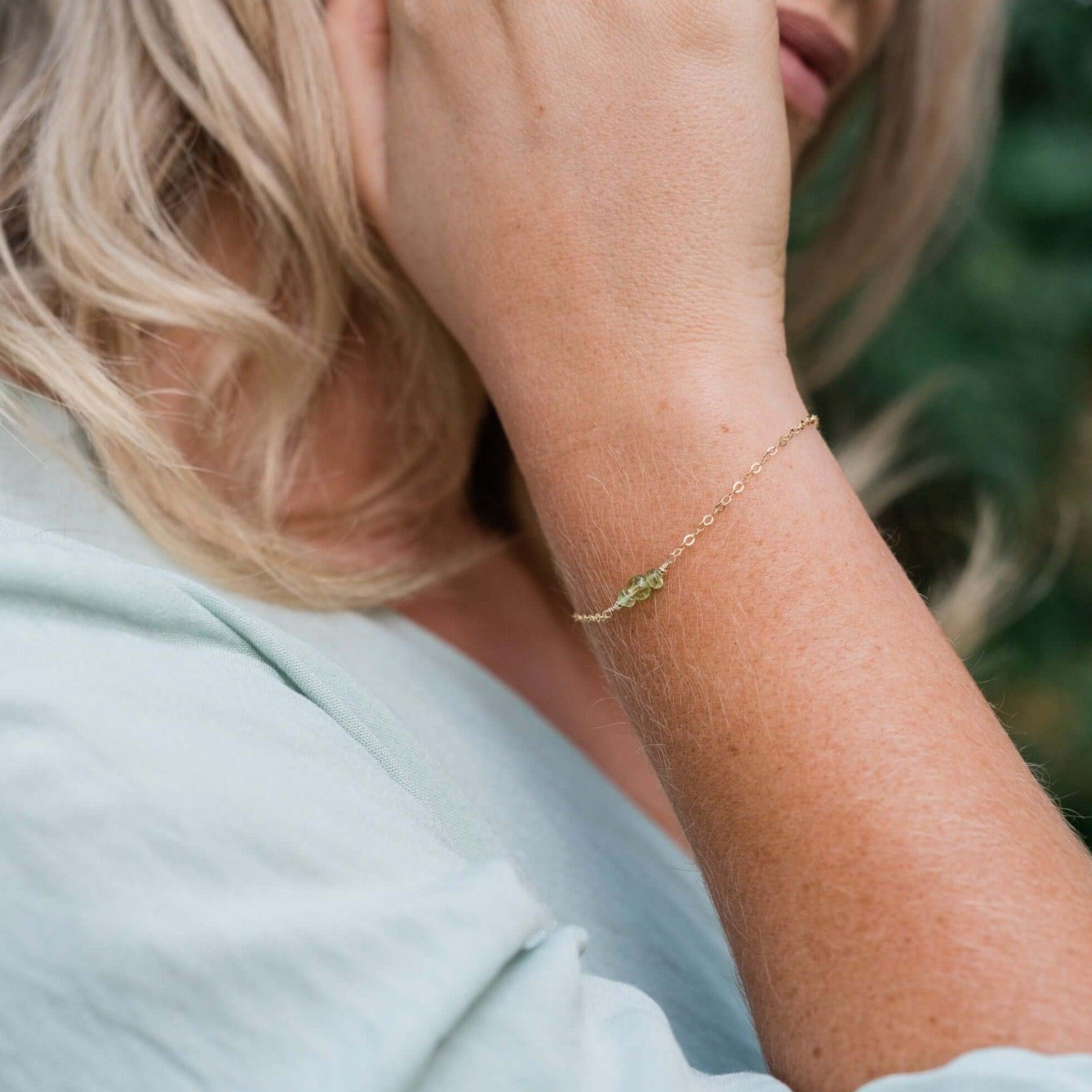 Dainty Peridot Gemstone Bracelet - Dainty Peridot Gemstone Bracelet - Sterling Silver - Luna Tide Handmade Crystal Jewellery