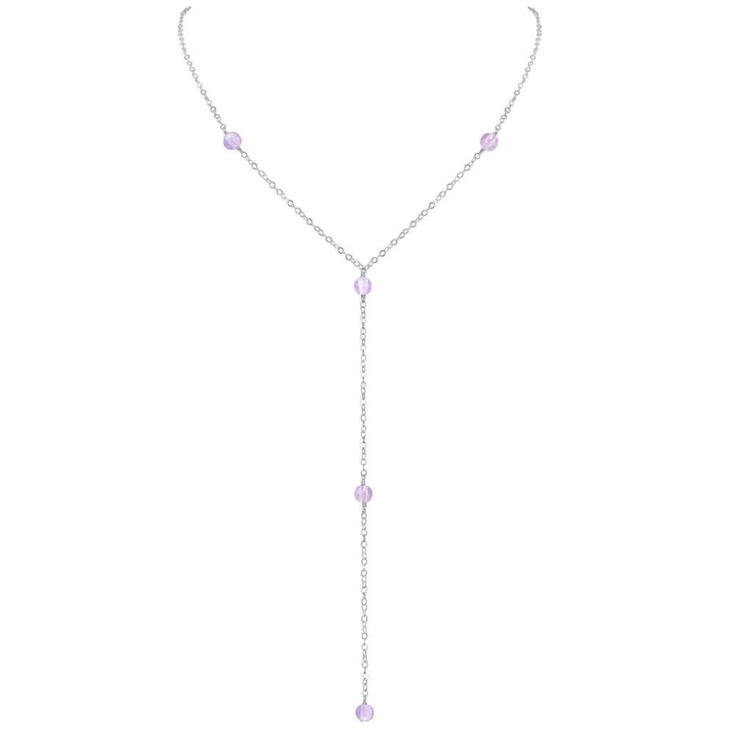 Dainty Pink Amethyst Gemstone Lariat Necklace - Dainty Pink Amethyst Gemstone Lariat Necklace - Sterling Silver - Luna Tide Handmade Crystal Jewellery
