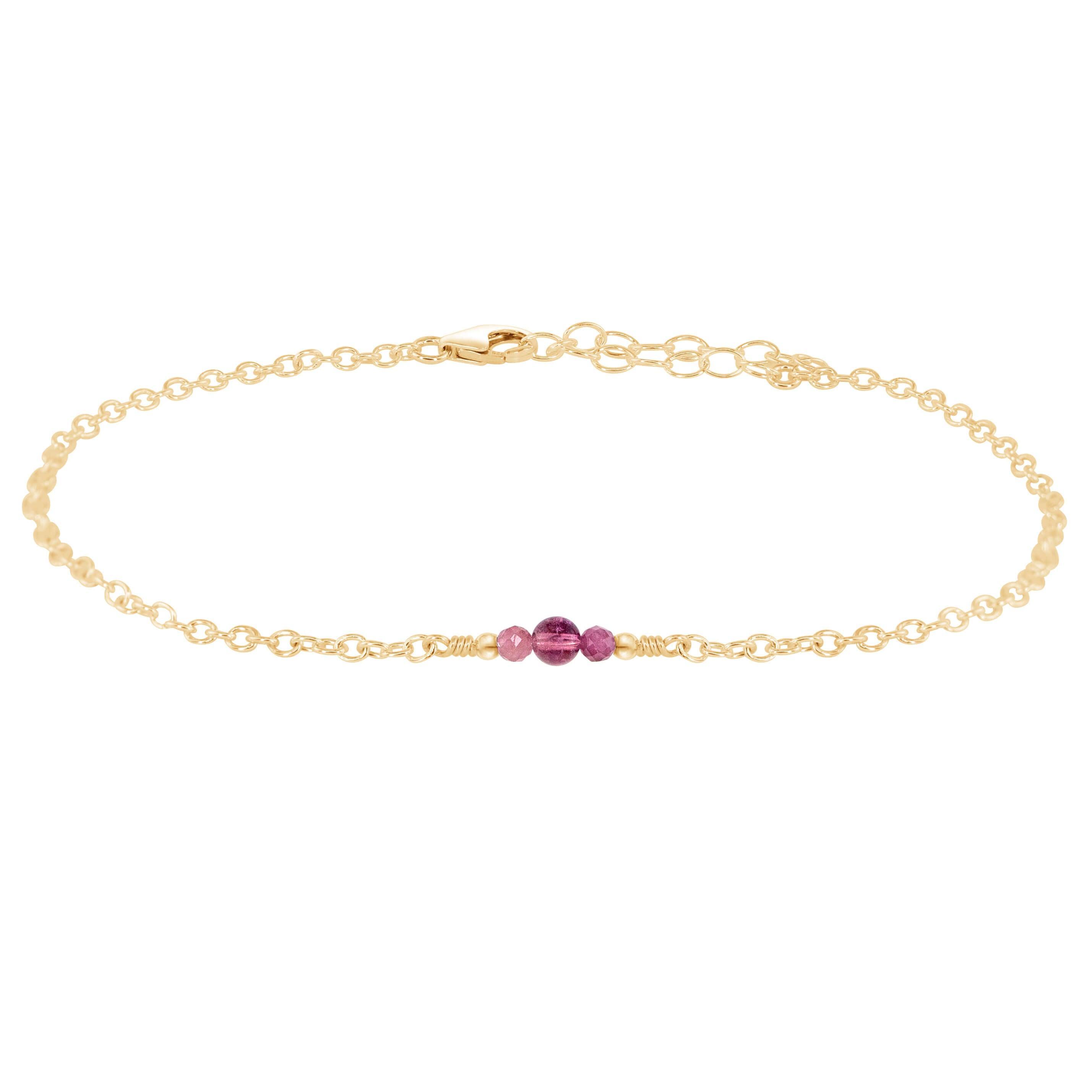 Dainty Pink Tourmaline Gemstone Anklet - Dainty Pink Tourmaline Gemstone Anklet - 14k Gold Fill - Luna Tide Handmade Crystal Jewellery