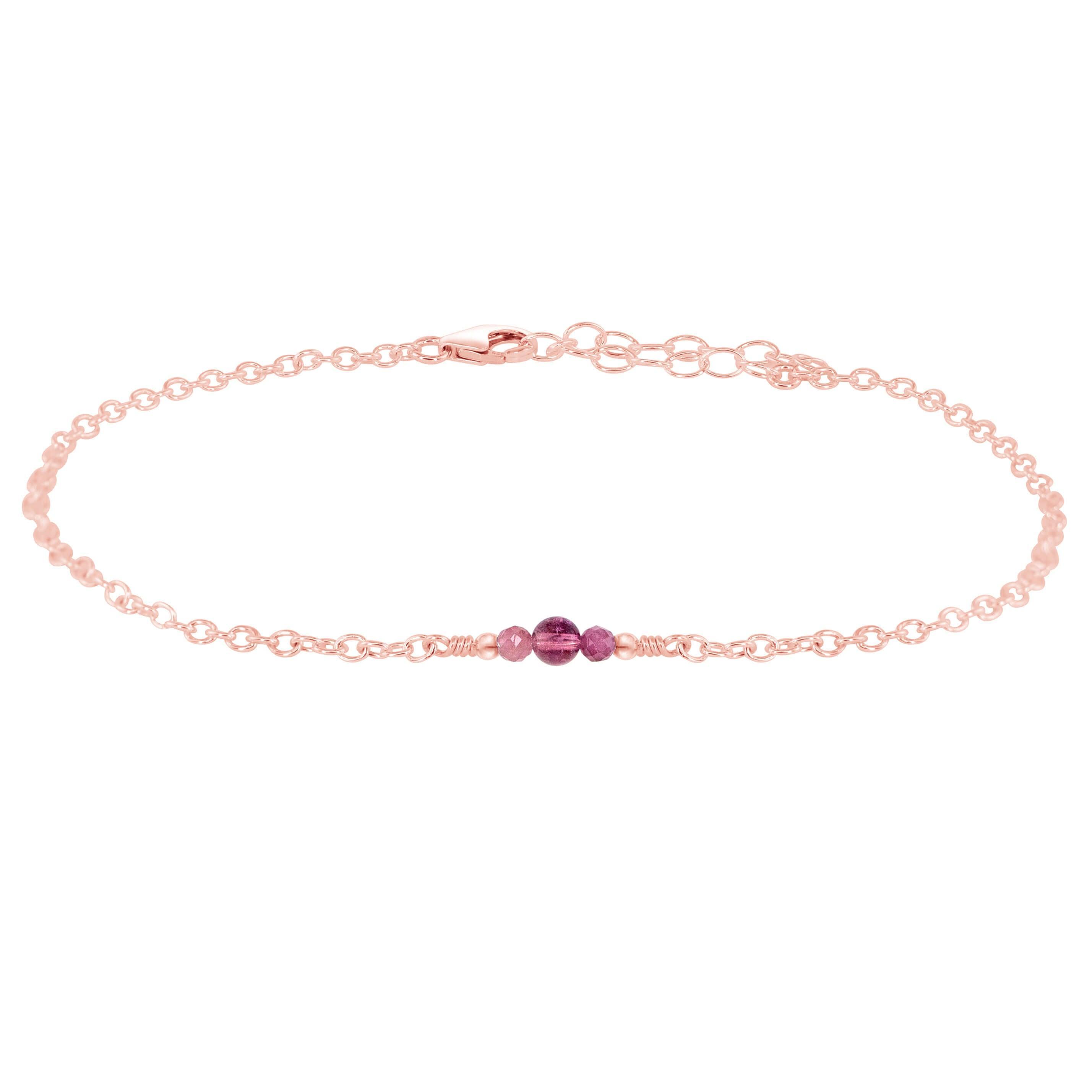 Dainty Pink Tourmaline Gemstone Anklet - Dainty Pink Tourmaline Gemstone Anklet - 14k Rose Gold Fill - Luna Tide Handmade Crystal Jewellery
