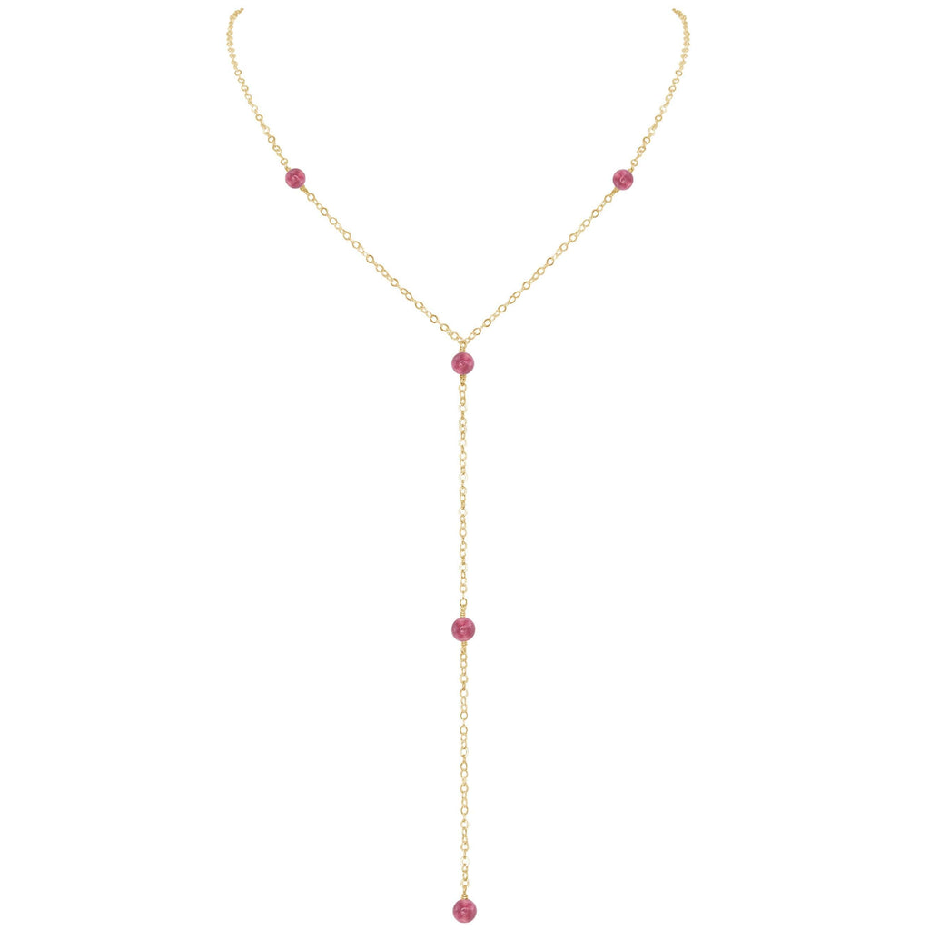Dainty Pink Tourmaline Lariat Necklace - Dainty Pink Tourmaline Lariat Necklace - 14k Gold Fill - Luna Tide Handmade Crystal Jewellery