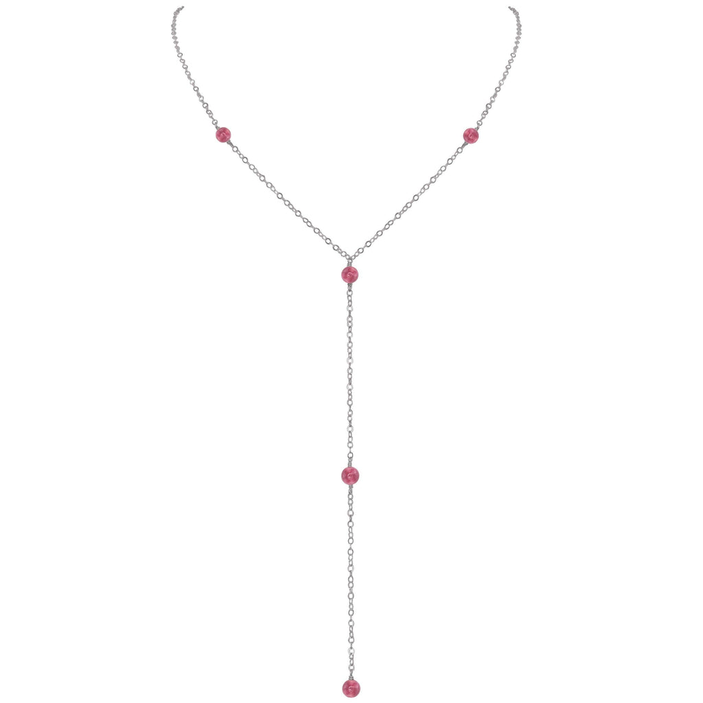 Dainty Pink Tourmaline Lariat Necklace - Dainty Pink Tourmaline Lariat Necklace - Stainless Steel - Luna Tide Handmade Crystal Jewellery