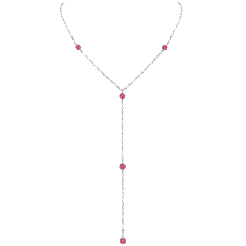 Dainty Pink Tourmaline Lariat Necklace - Dainty Pink Tourmaline Lariat Necklace - Sterling Silver - Luna Tide Handmade Crystal Jewellery