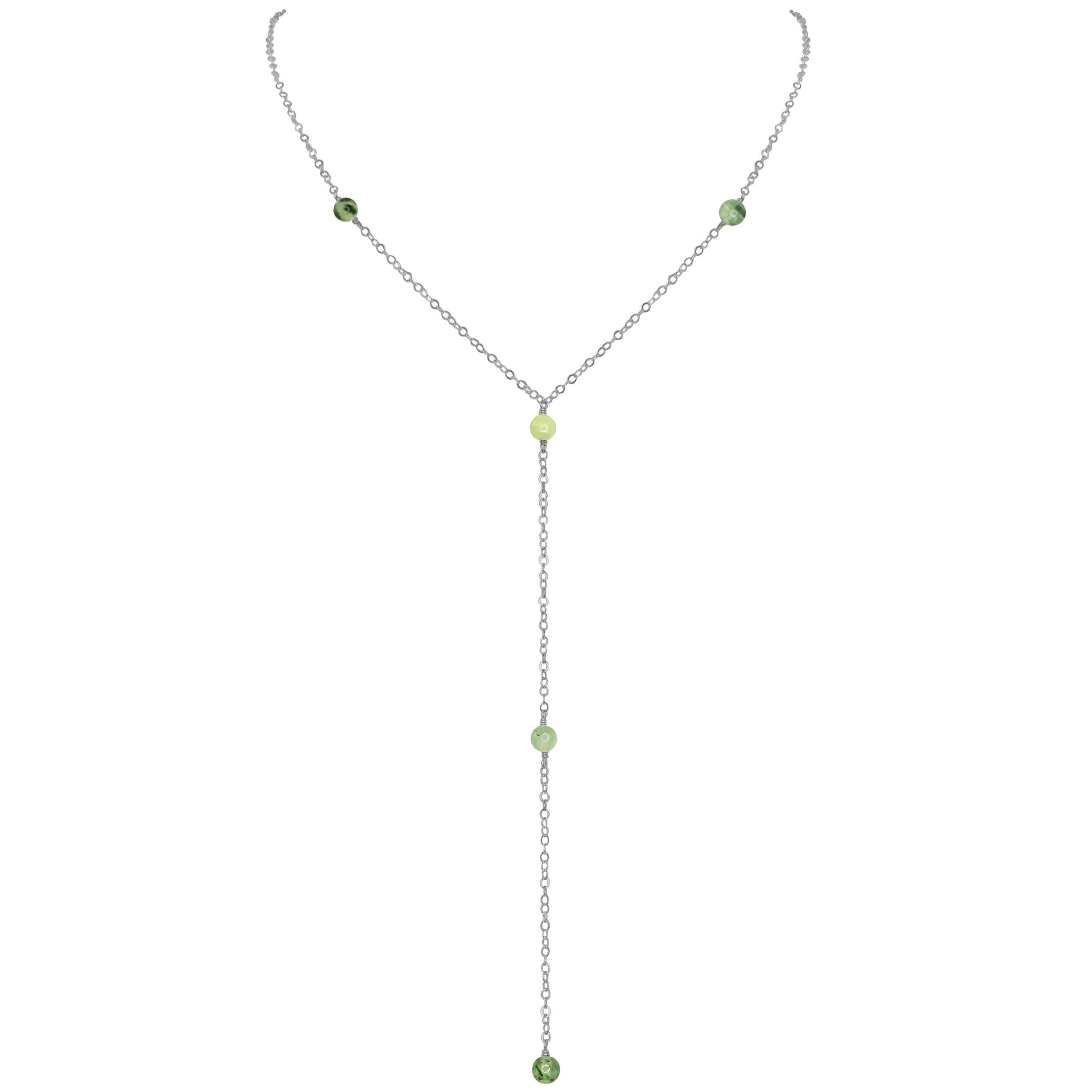 Dainty Prehnite Lariat Necklace - Dainty Prehnite Lariat Necklace - Stainless Steel - Luna Tide Handmade Crystal Jewellery