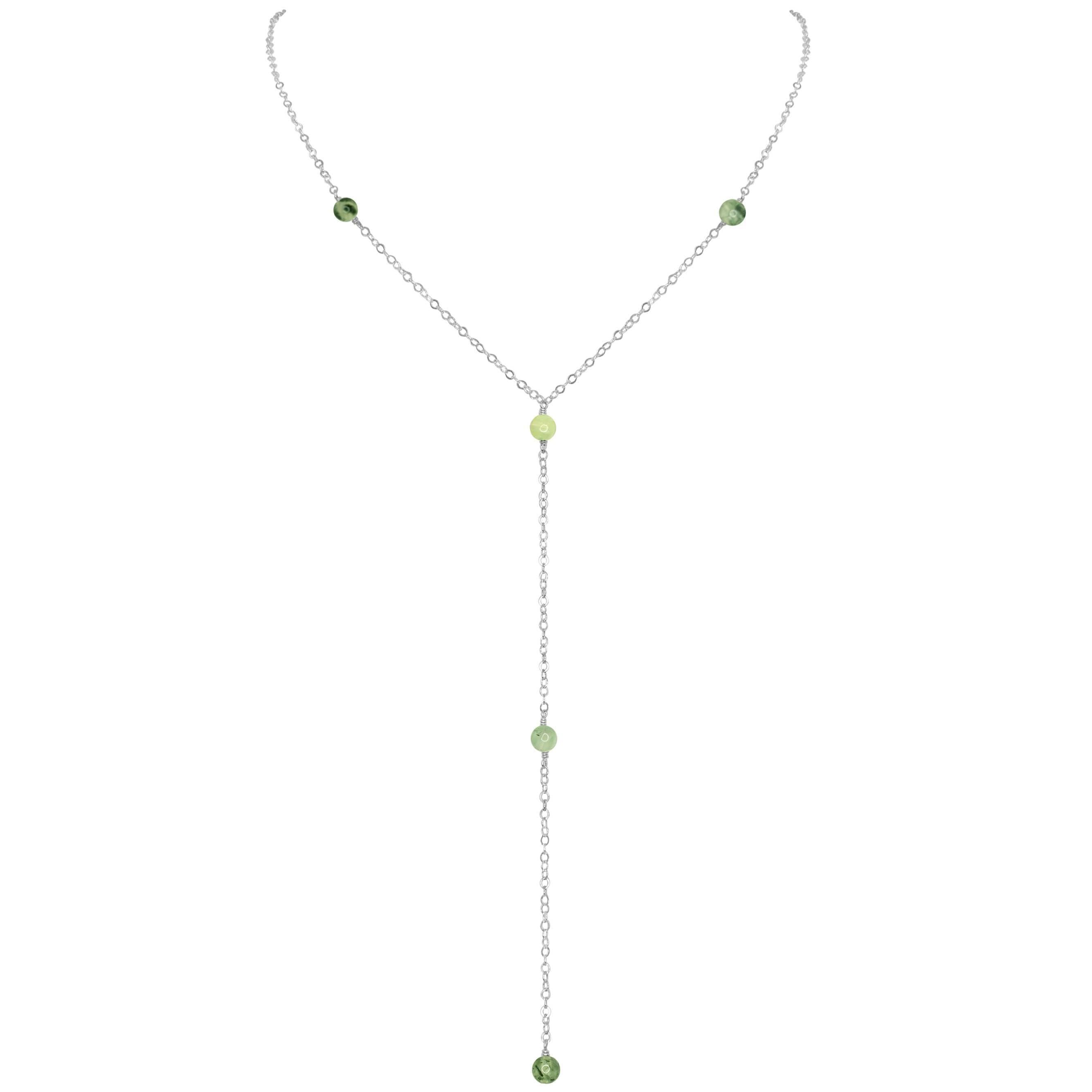 Dainty Prehnite Lariat Necklace - Dainty Prehnite Lariat Necklace - Sterling Silver - Luna Tide Handmade Crystal Jewellery