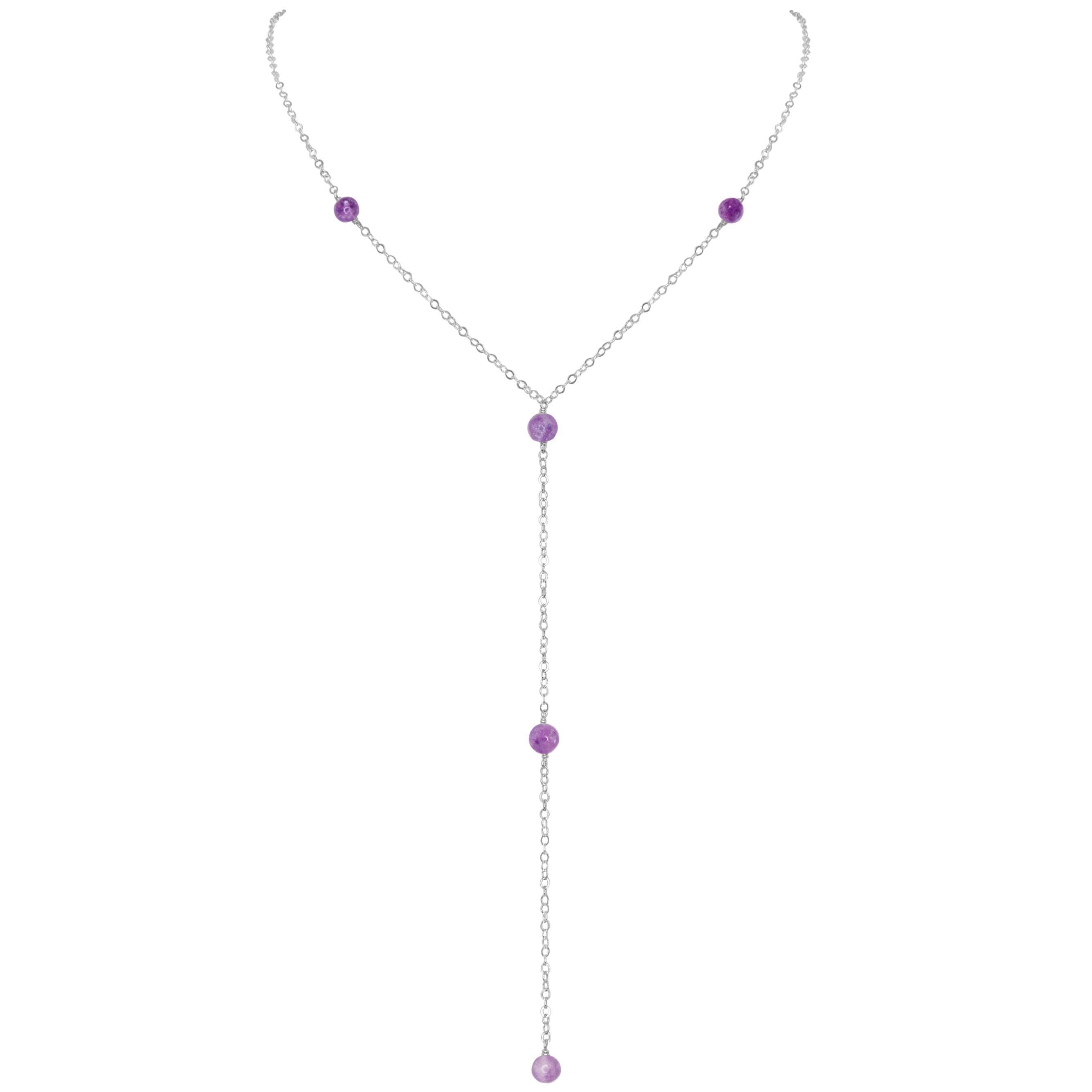 Dainty Purple Lepidolite Gemstone Lariat Necklace - Dainty Purple Lepidolite Gemstone Lariat Necklace - Sterling Silver - Luna Tide Handmade Crystal Jewellery